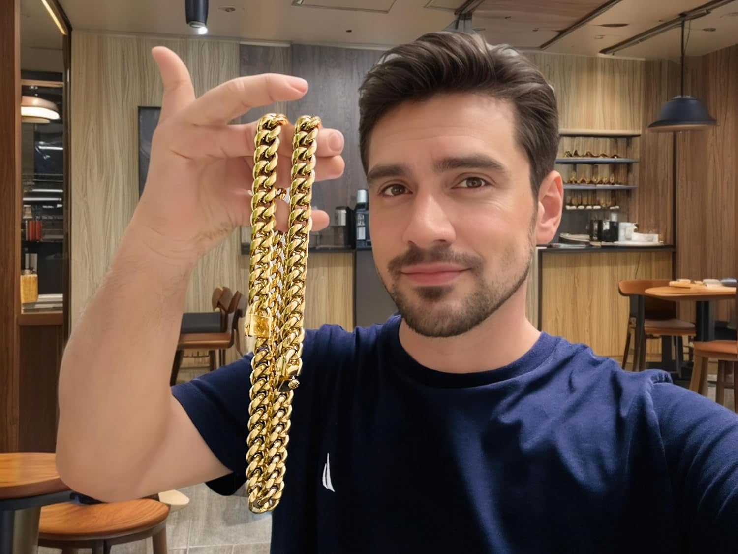 Miami Cuban Link Chain for Men – 15mm 18K Gold Stainless Steel Curb Necklace, Hip Hop Jewelry