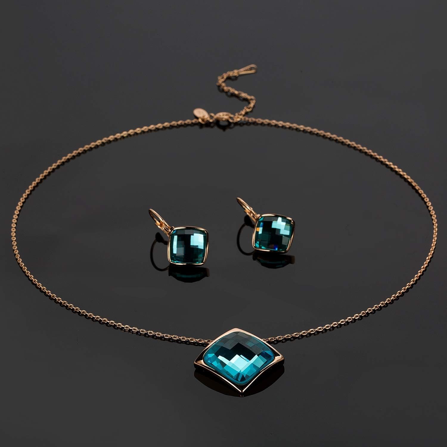 Square Austrian Crystal Necklace & Earrings Set for Women – 18K Gold Plated Hypoallergenic Fashion Jewelry