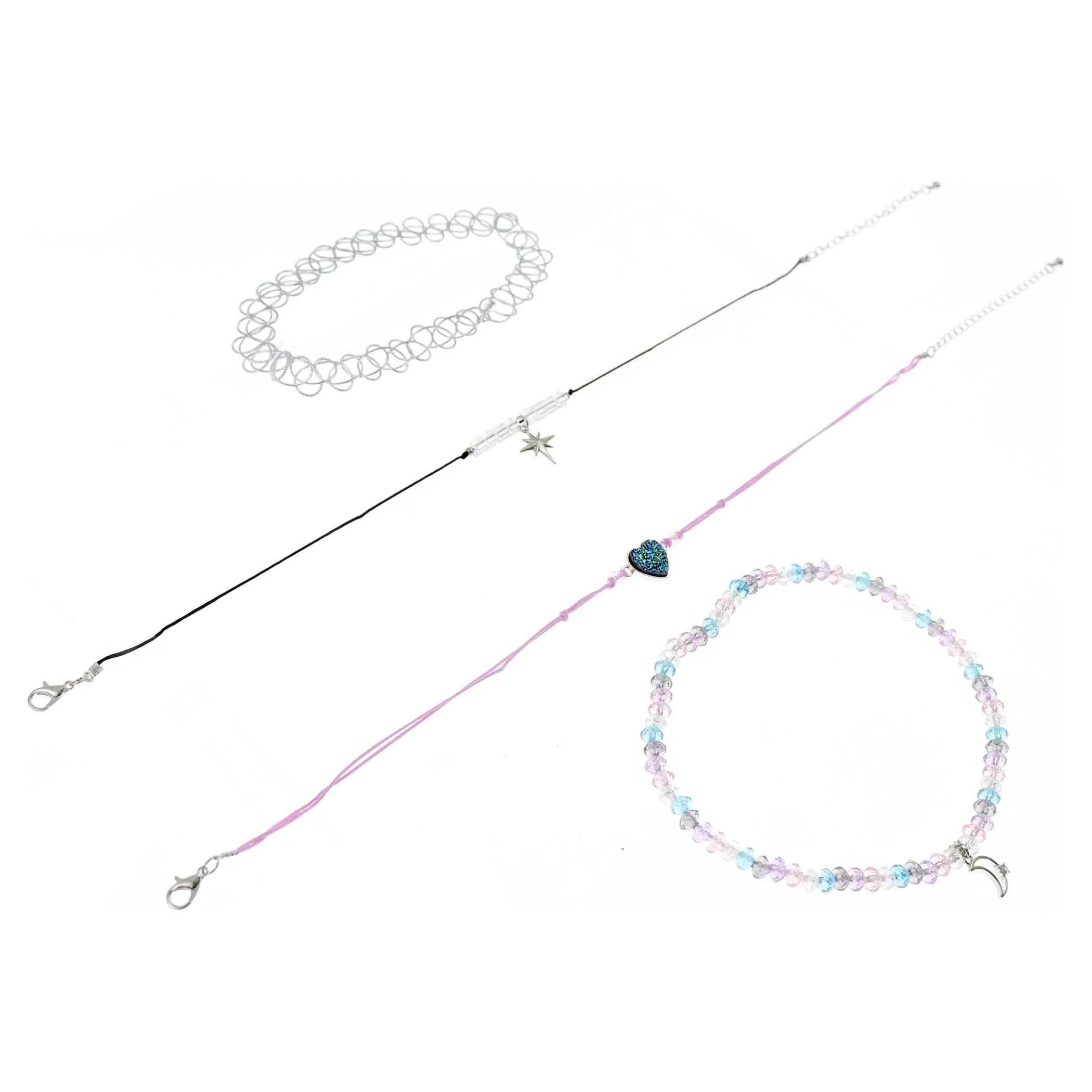 Kids Celestial Necklace & Choker Set – 4-Pack Rhodium-Plated Star & Moon Jewelry for Girls