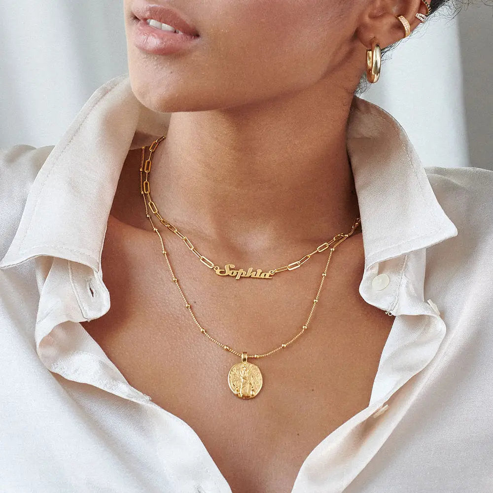 Full Silver Vintage Name Necklace – Personalized 925 Sterling Silver Nameplate in Elegant Fonts | Customizable Length & Gift-Ready