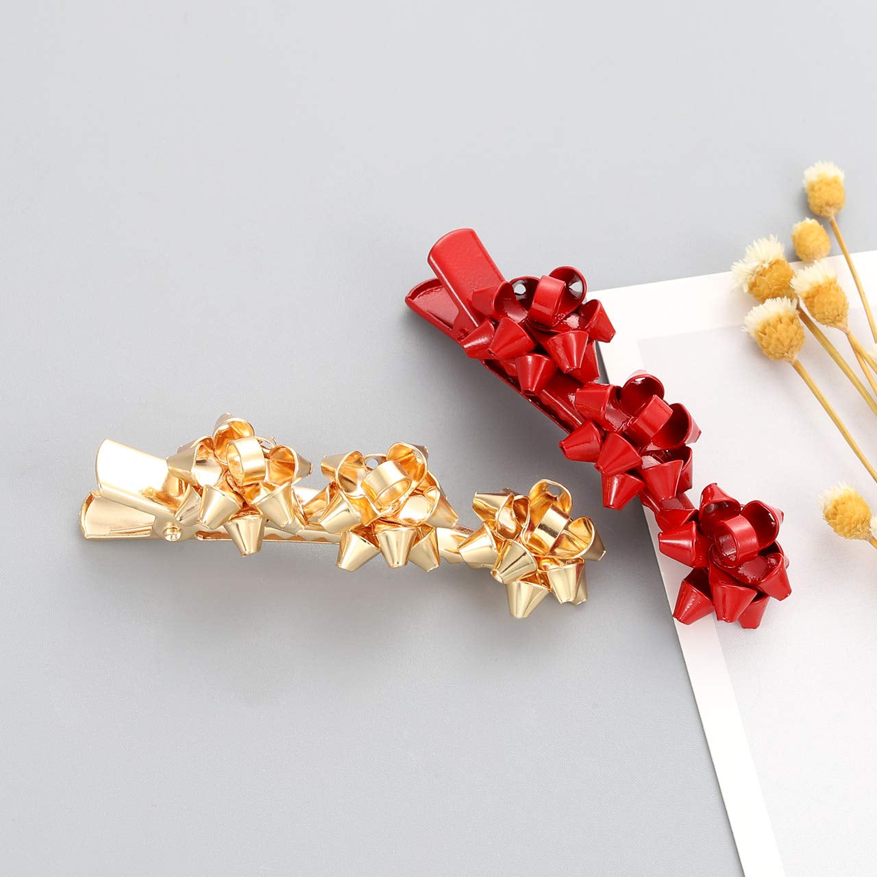 Christmas Bow Hair Clips – Festive Hair Pins for Women & Girls (Red, Green & Gold)