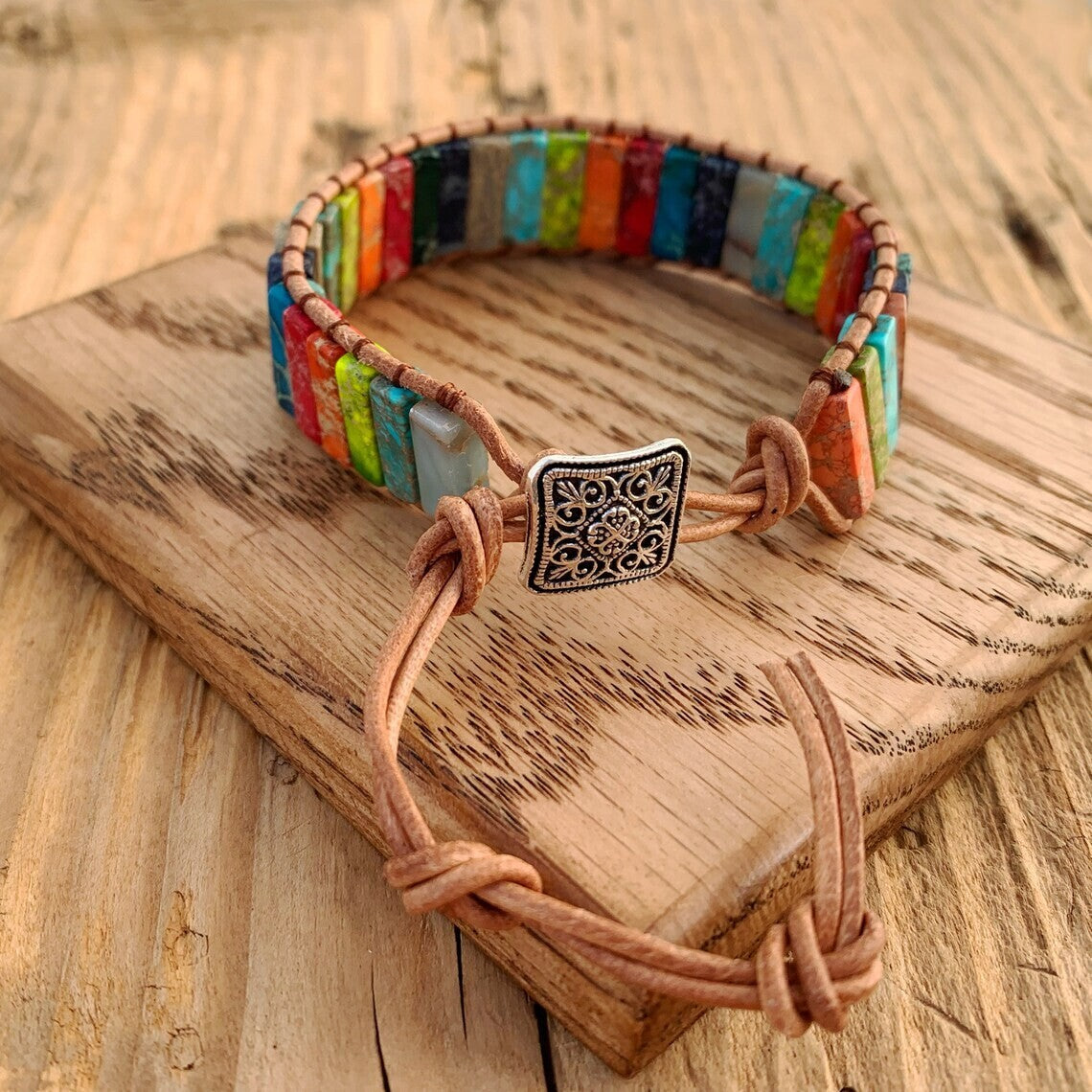 Natural 7-Chakra Tube Beaded Bracelet – Assorted Gemstone Healing Jewelry