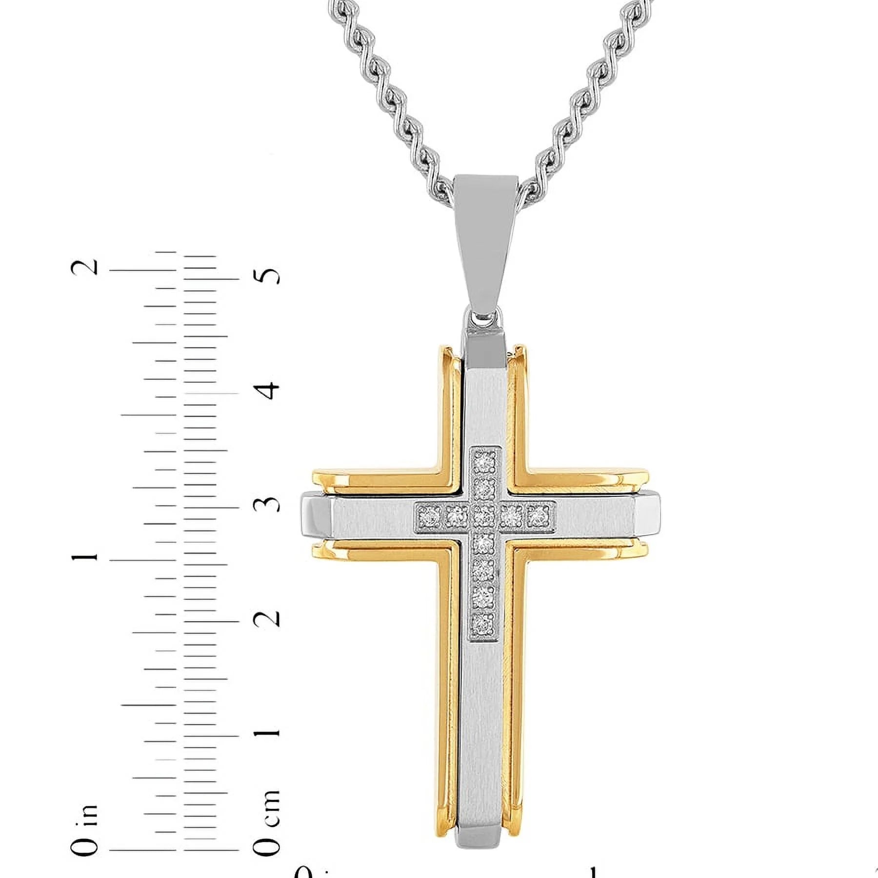 ✝️ Men’s 1/5 Ctw Lab-Grown Diamond Cross Pendant Necklace – Two-Tone Stainless Steel