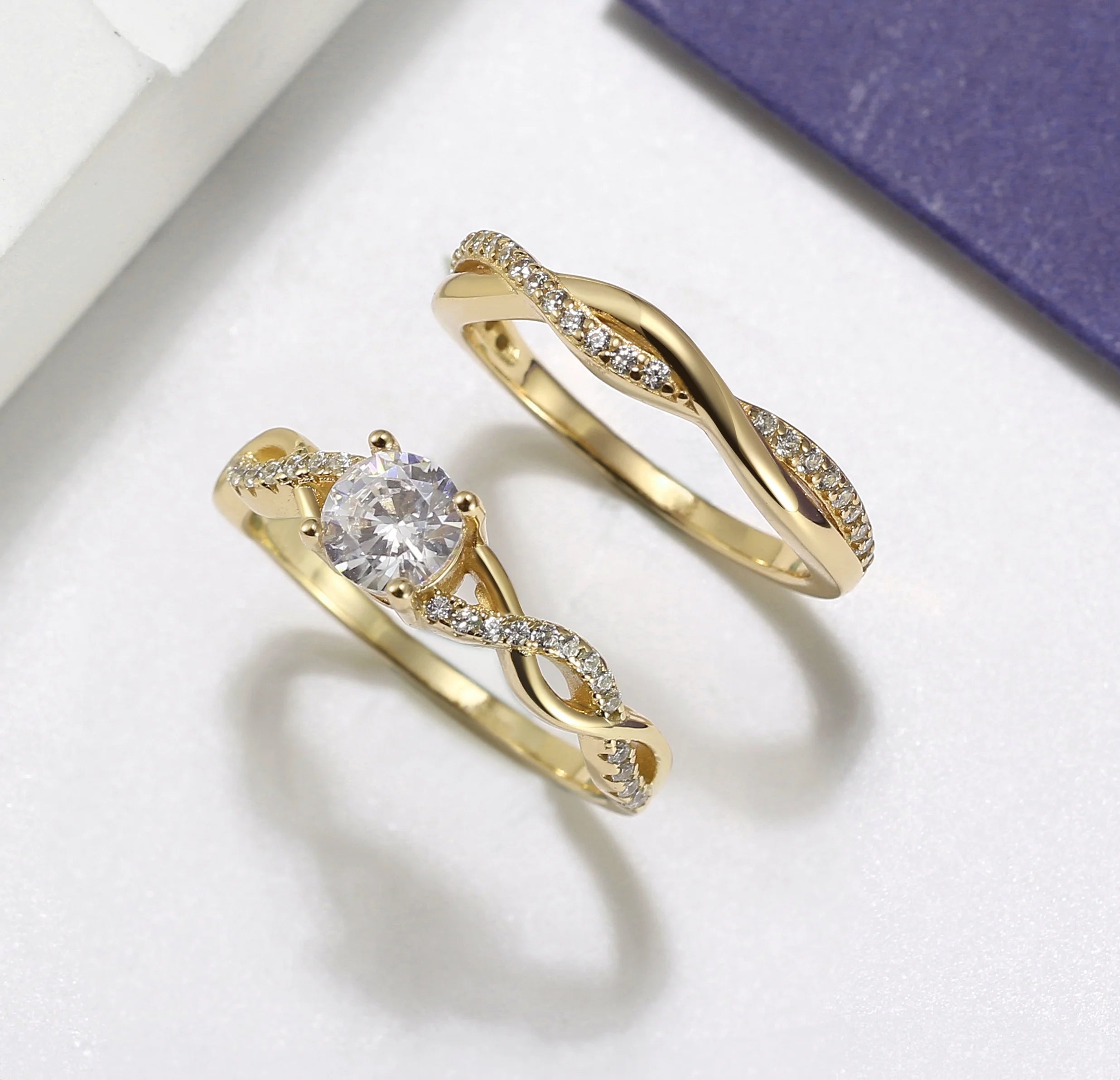 Queena Wedding Ring Set for Women – Sterling Silver CZ Engagement Ring & Anniversary Band