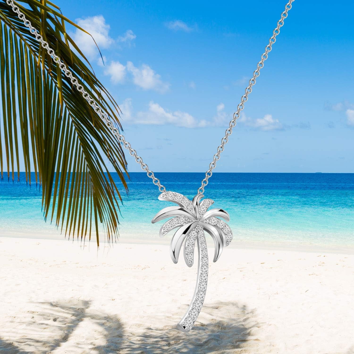 Tropical Beach Palm Tree Pendant Necklace – CZ Crystal Hawaii Bridal Jewelry | Beach Wedding & Bridesmaid Gift