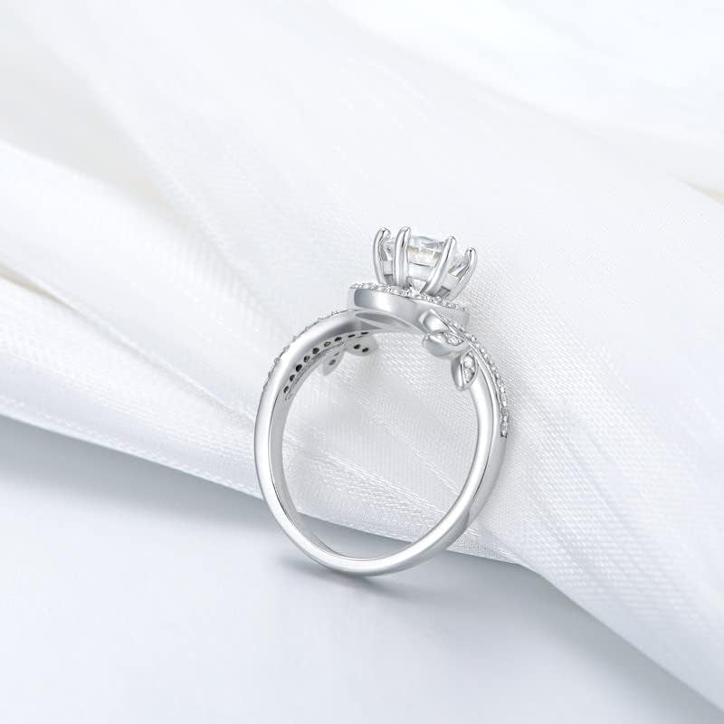 1.38 Carat Halo Moissanite Engagement Ring – Platinum Plated 925 Sterling Silver Ring for Women | Elegant Moissanite Bridal Jewelry