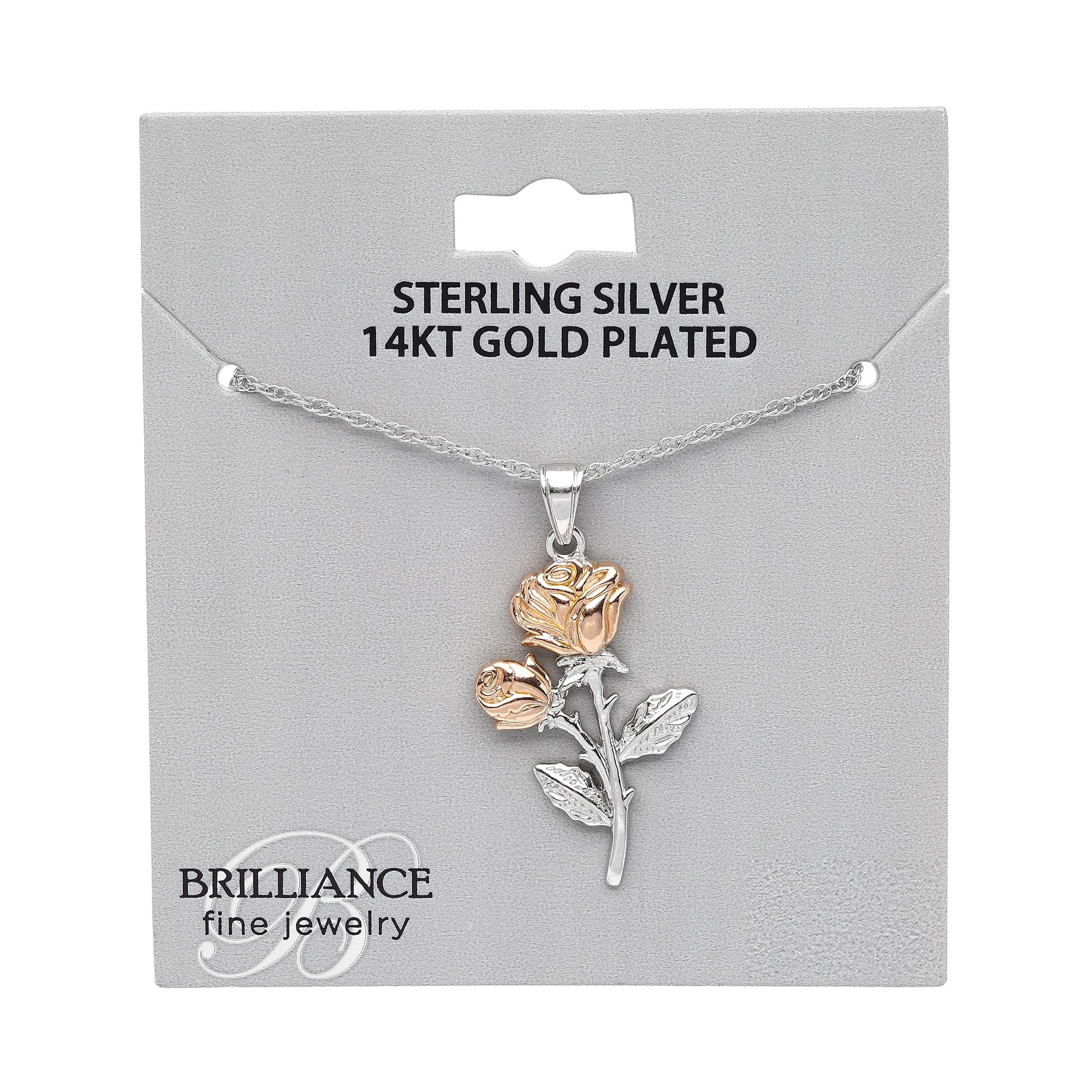 Women’s Rose Pendant Necklace – Two-Tone Sterling Silver with 14K Gold Plated Accents