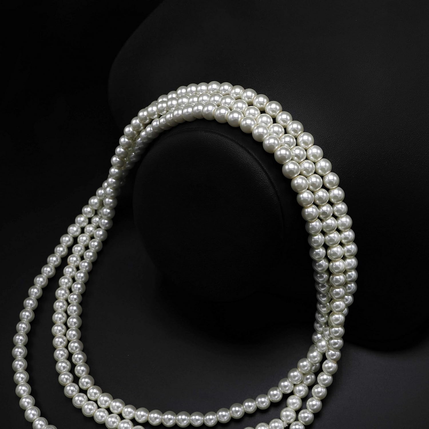 Long Cream White Faux Pearl Necklace – Layered Strand Costume Jewelry for Women