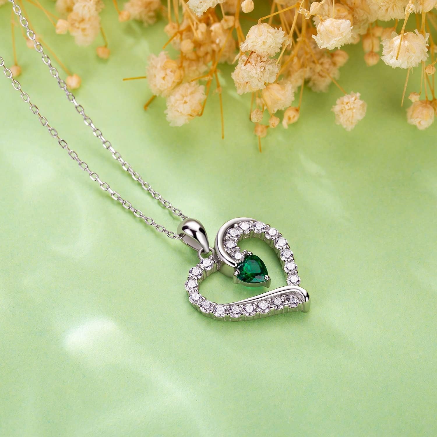 925 Sterling Silver Heart Birthstone Necklace – Elegant Jewelry Gift for Women, Wife, Mom | Birthday & Anniversary Gift