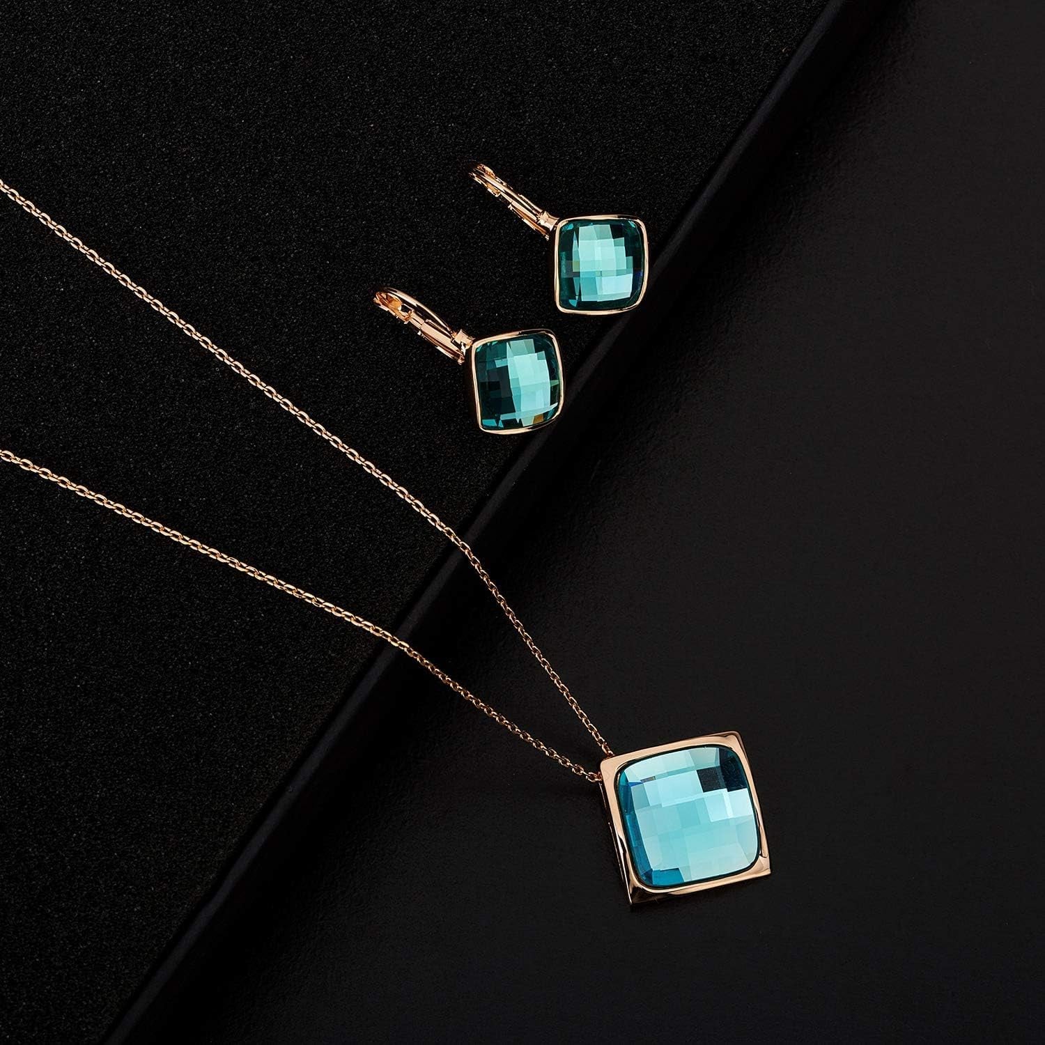 Square Austrian Crystal Necklace & Earrings Set for Women – 18K Gold Plated Hypoallergenic Fashion Jewelry