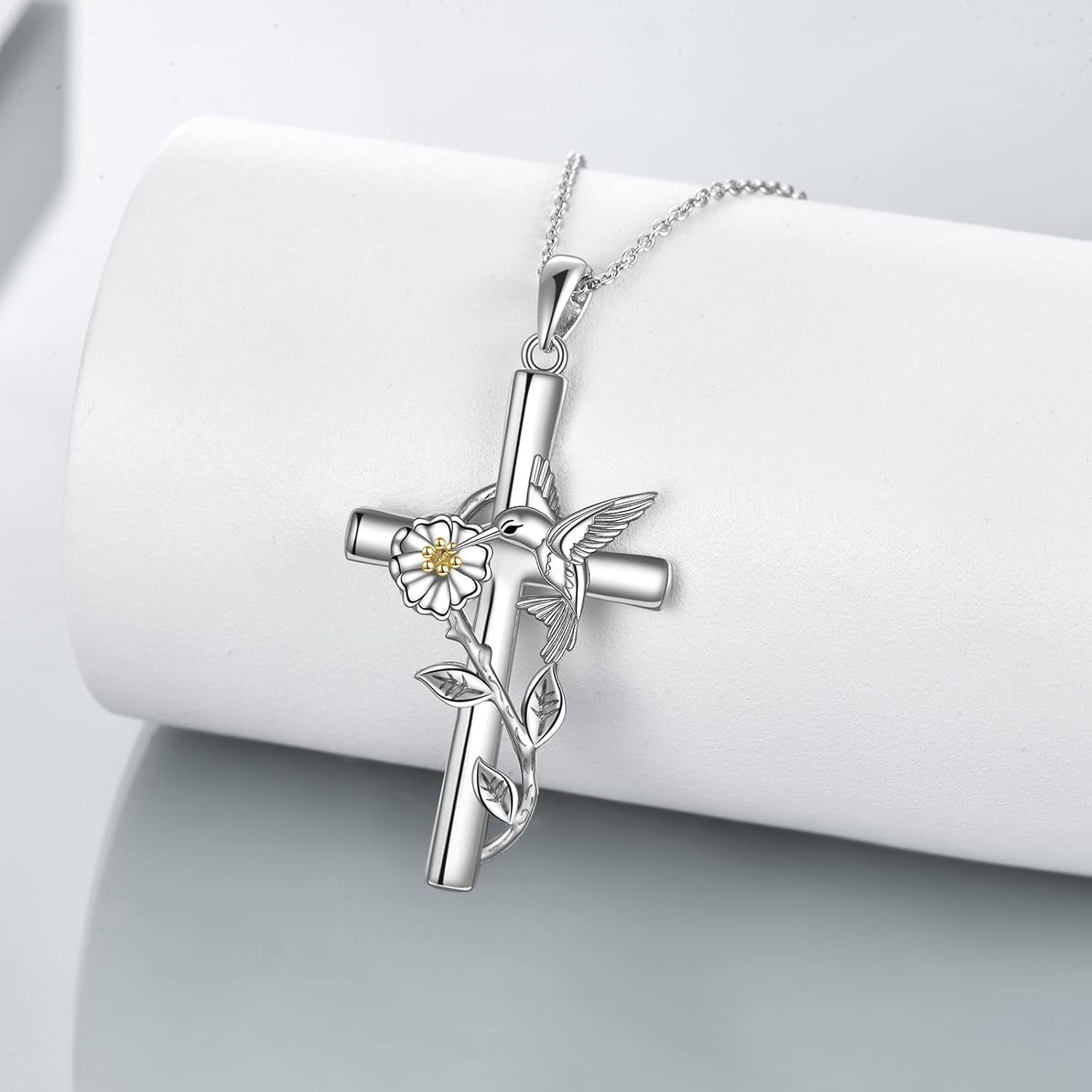 Sterling Silver Hummingbird, Ladybug & Dragonfly Necklace – Cross & Daisy Pendant Jewelry for Women, Perfect Gift