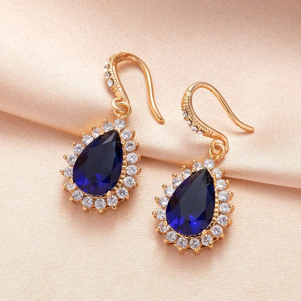 Austrian Crystal Halo Teardrop Dangle Earrings for Women – 14K Rose Gold Plated, Hypoallergenic Jewelry