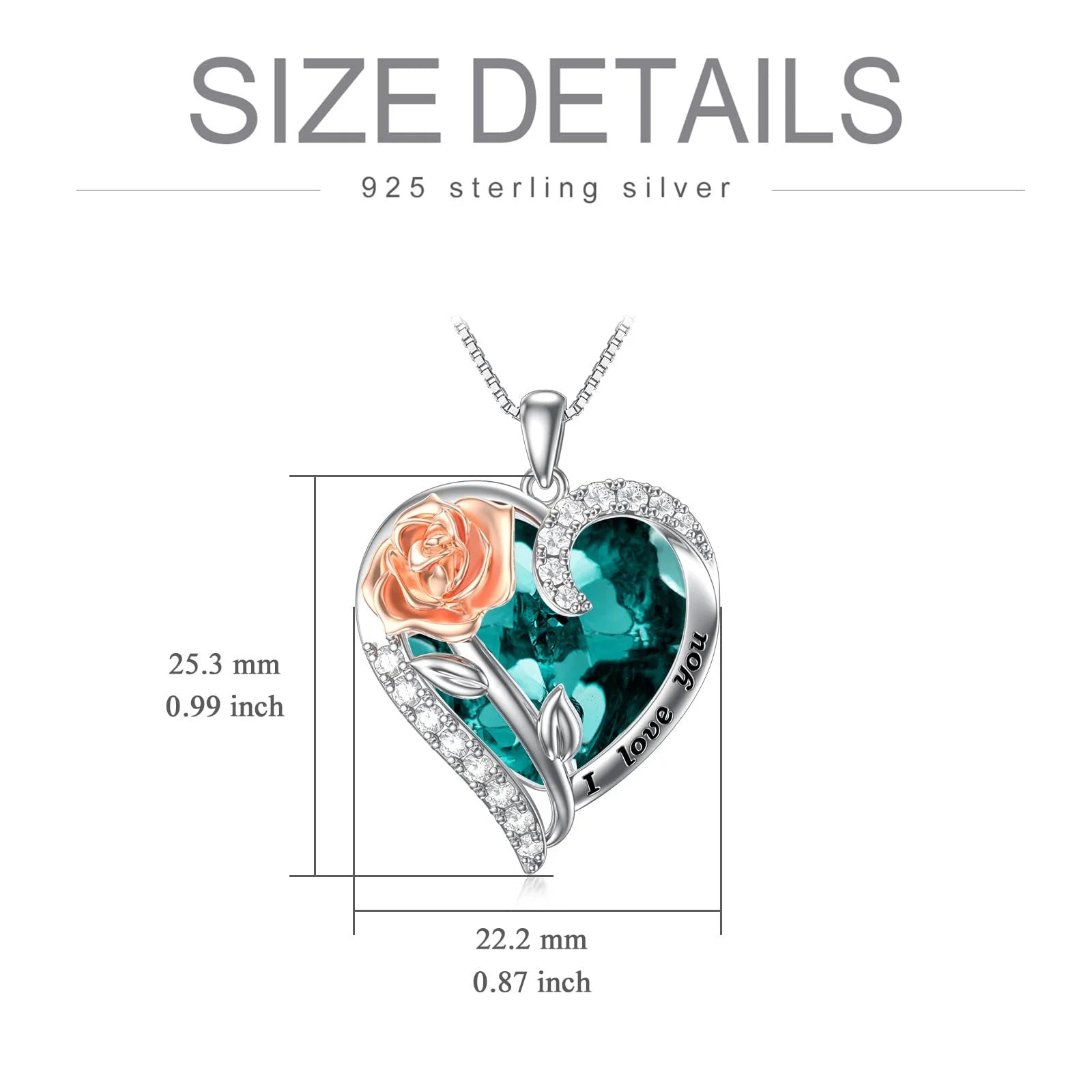 Graduation Gift for Women – Sterling Silver Rose Flower Heart Necklace with September Sapphire Birthstone Crystal