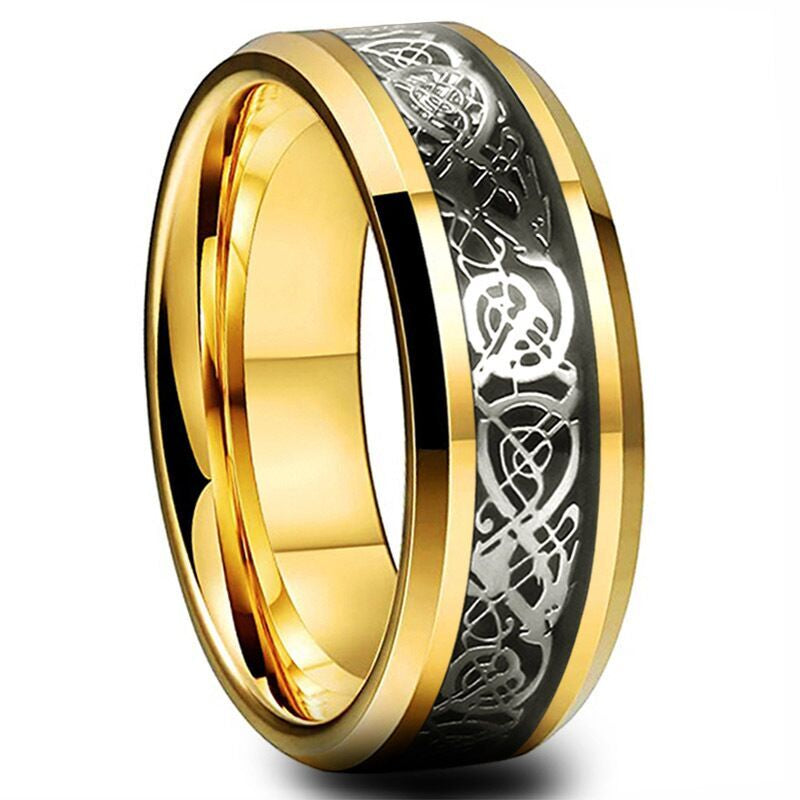 Celtic Dragon Band Ring – Bold Gold-Plated Stainless Steel for Men & Women