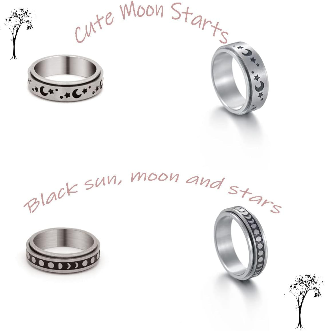 4PCS Stainless Steel Band Rings for Men – Black Spinner & Plain Wedding Ring Set