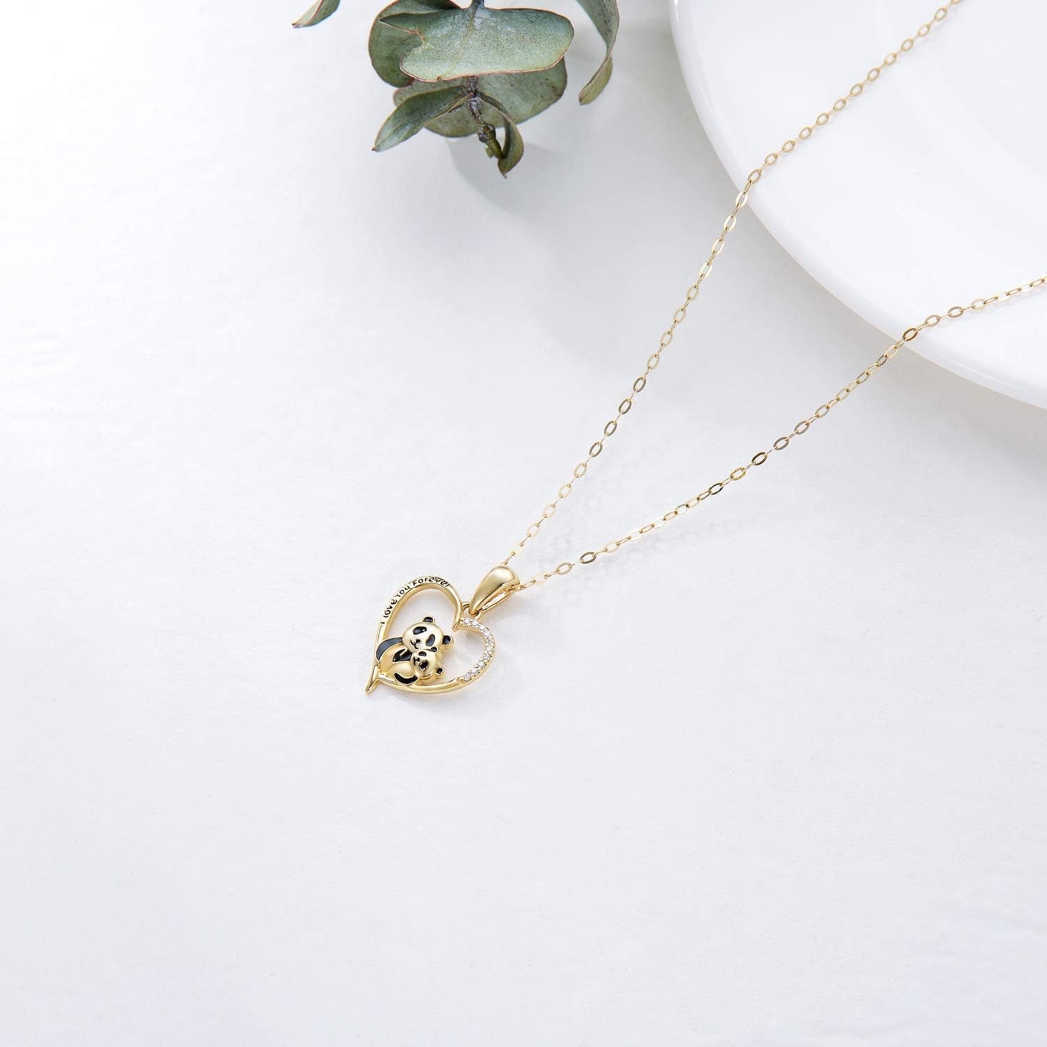 14K Solid Gold Panda Pendant Necklace for Women – Yellow Gold Jewelry Gift for Her