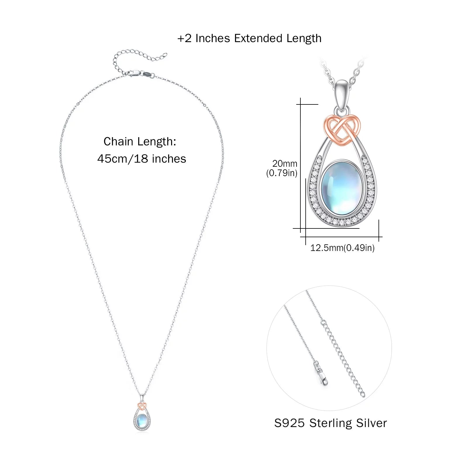 Moonstone Teardrop Necklace – 925 Sterling Silver Pendant for Women, Mom, Daughter, Niece, Wife – Birthday Jewelry Gift