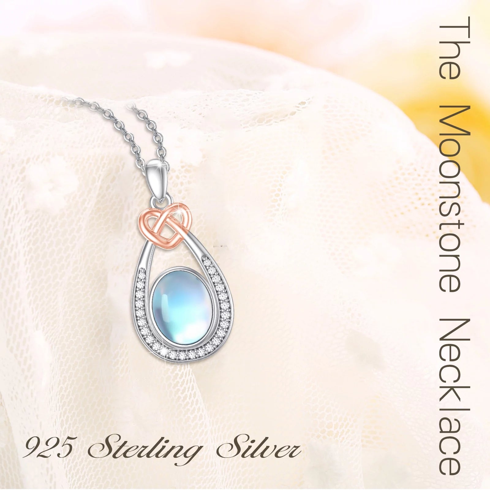 Moonstone Teardrop Necklace – 925 Sterling Silver Pendant for Women, Mom, Daughter, Niece, Wife – Birthday Jewelry Gift