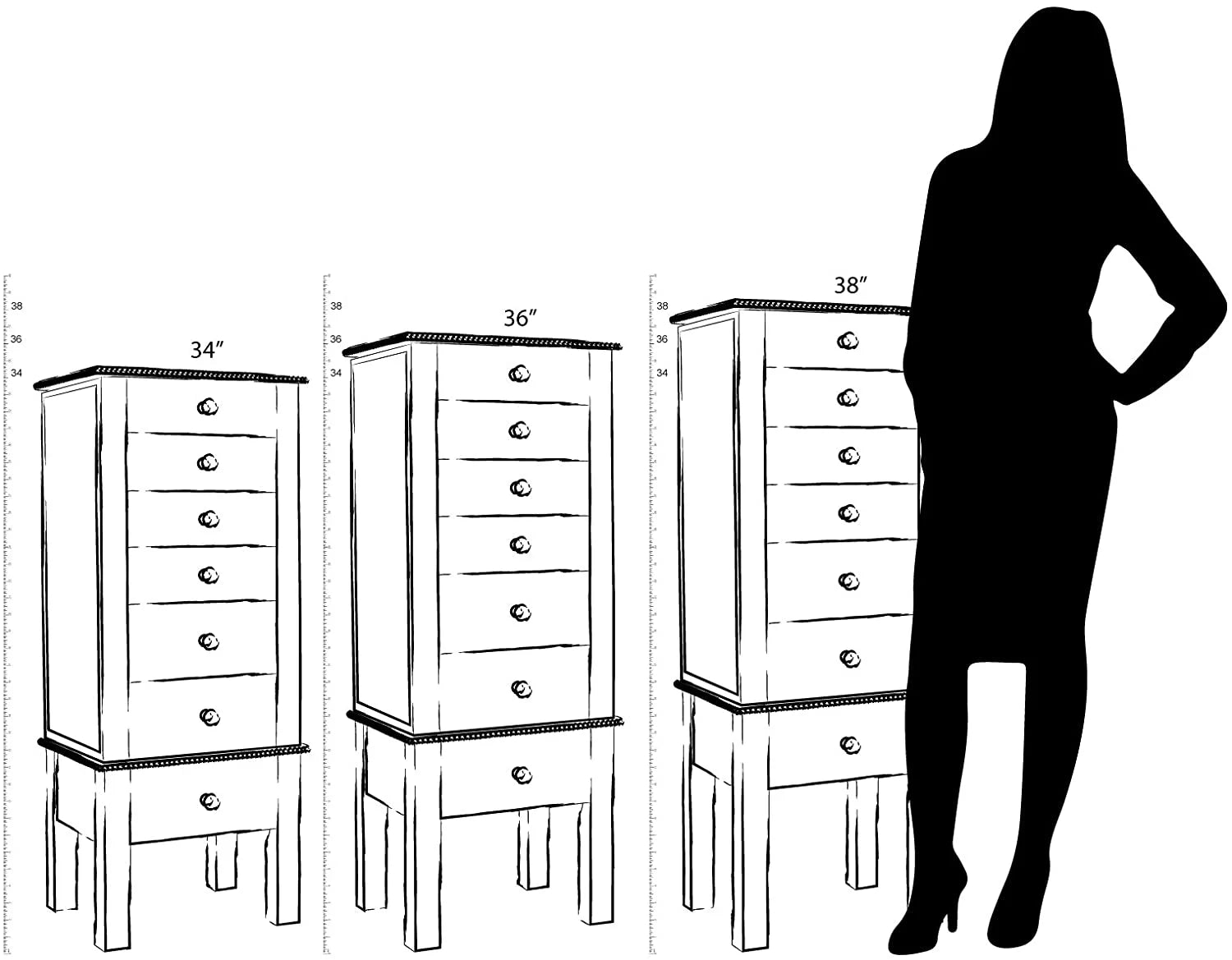 Hillary Jewelry Armoire – Elegant Standing Storage with Mirror, Drawers & Necklace Hooks