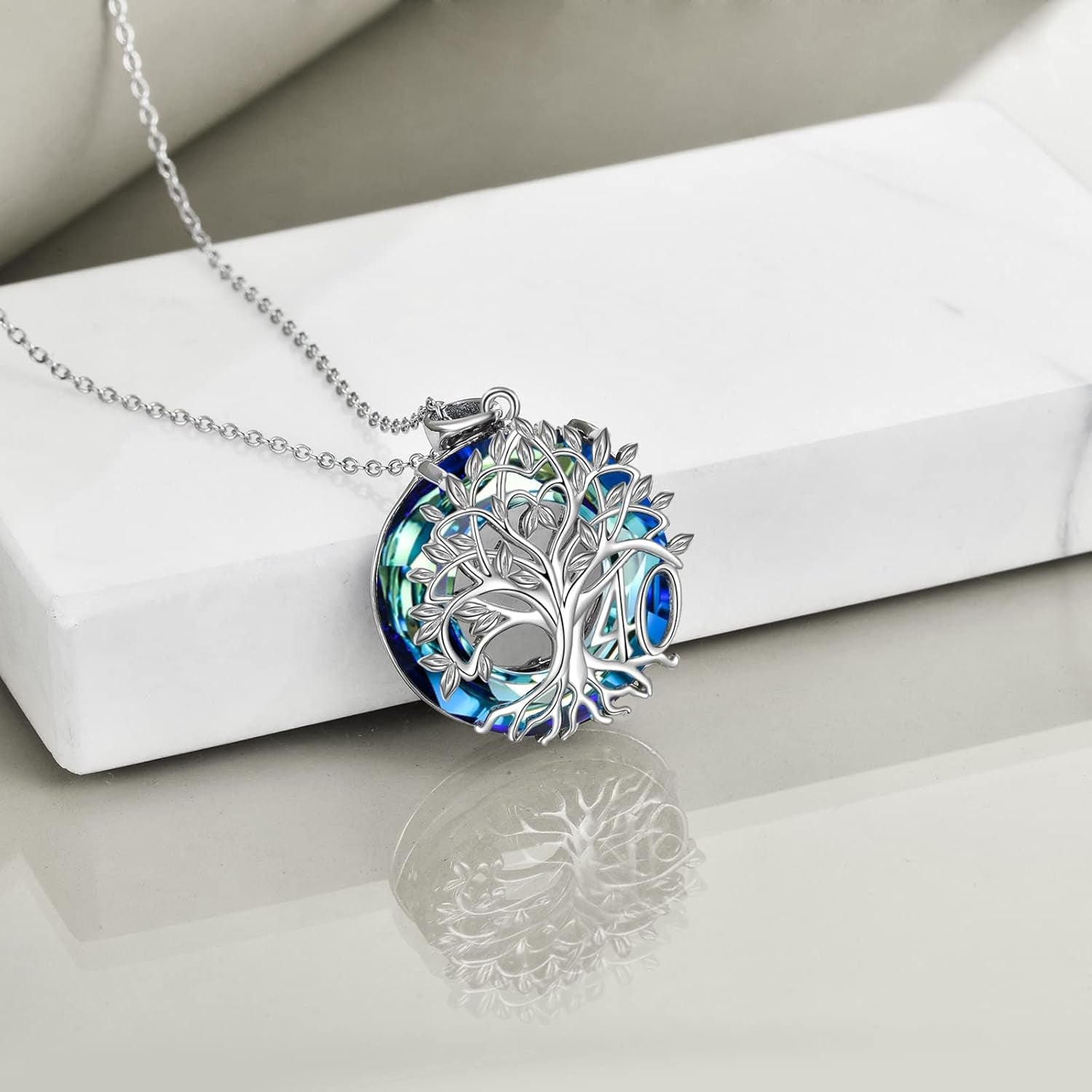 🎂 Birthday Gifts Necklace for Women – Sterling Silver Tree of Life Necklace with Blue Crystal | 16th 18th 30th 40th 50th 60th 70th 80th 90th 100th Birthday Gift | Mother’s Day & Christmas Jewelry for Mom, Wife, Women