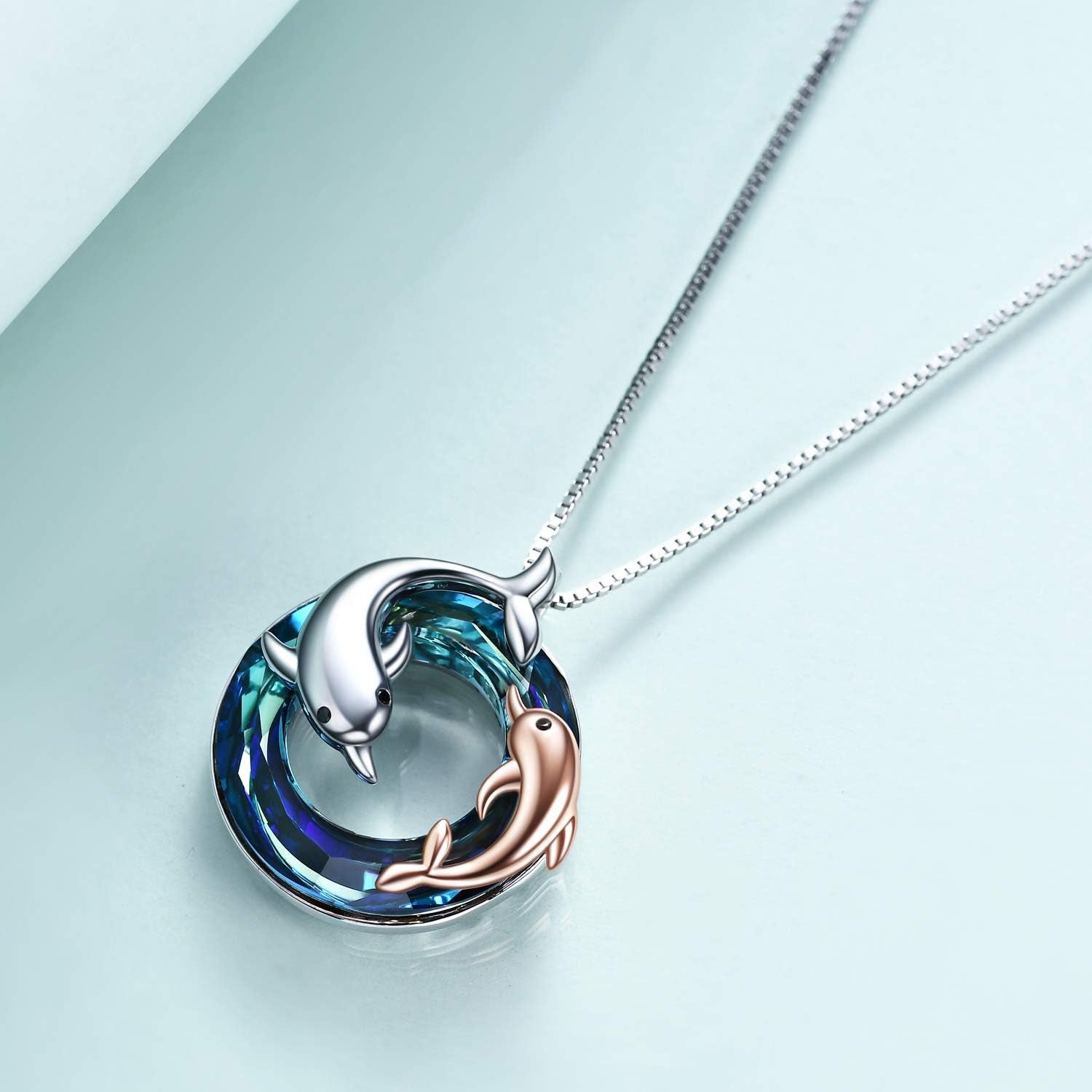 Sterling Silver Crystal Dolphin Necklace – Ocean Jewelry Gift for Women, Mom & Daughter