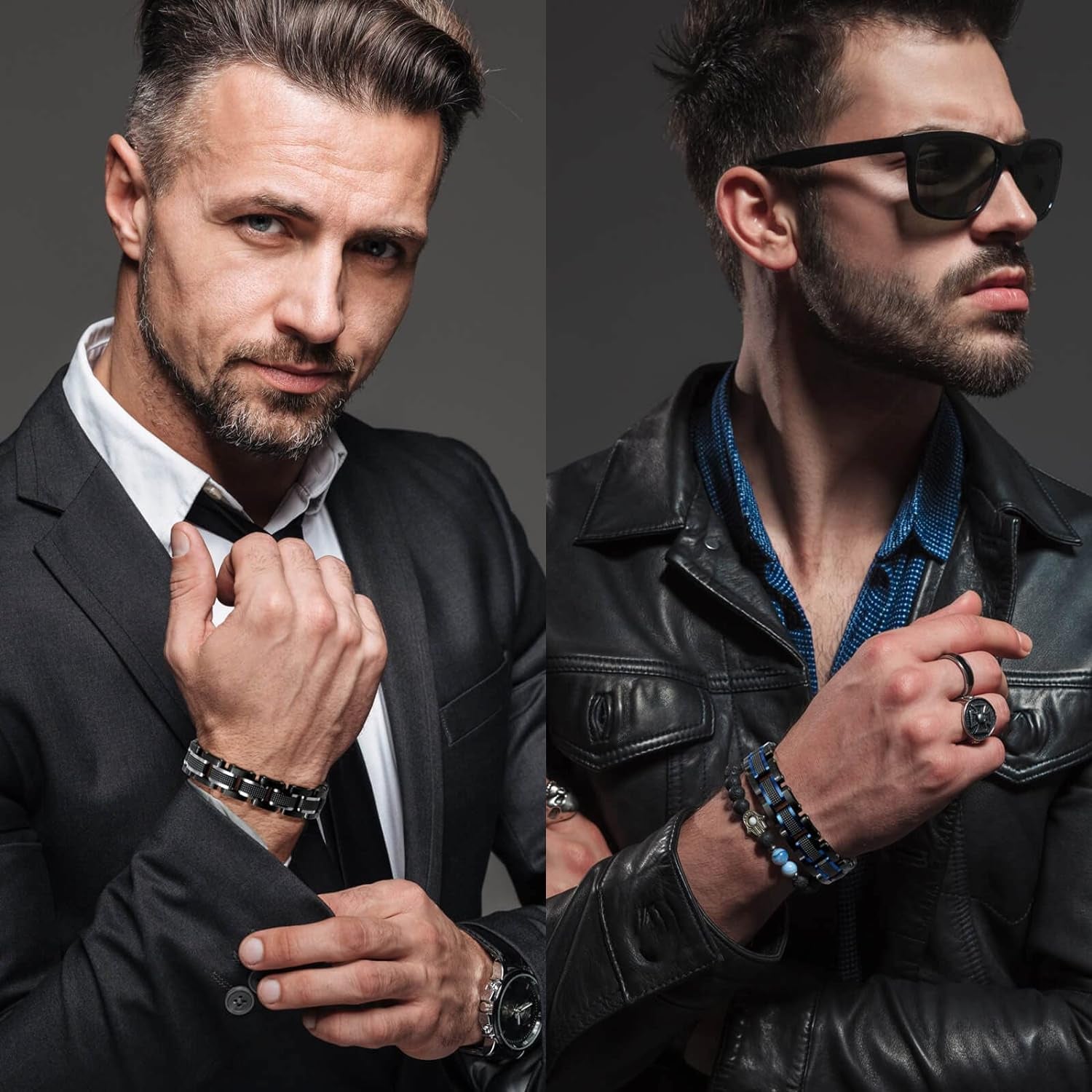 Men’s Stainless Steel Two-Tone Square Link Bracelet – Black and Blue Ion Plated