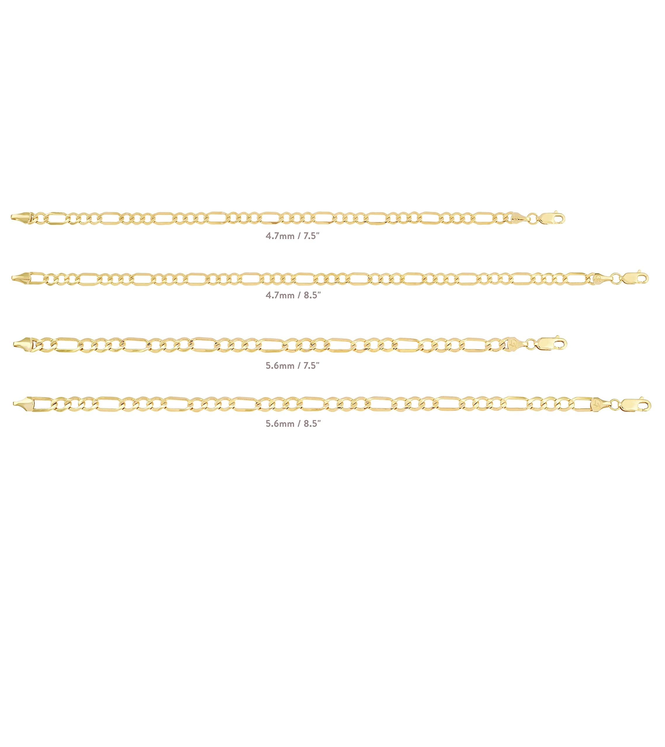14K Solid Yellow Gold Filled Figaro Chain Bracelets – Unisex Collection, Multiple Sizes, 4.7mm