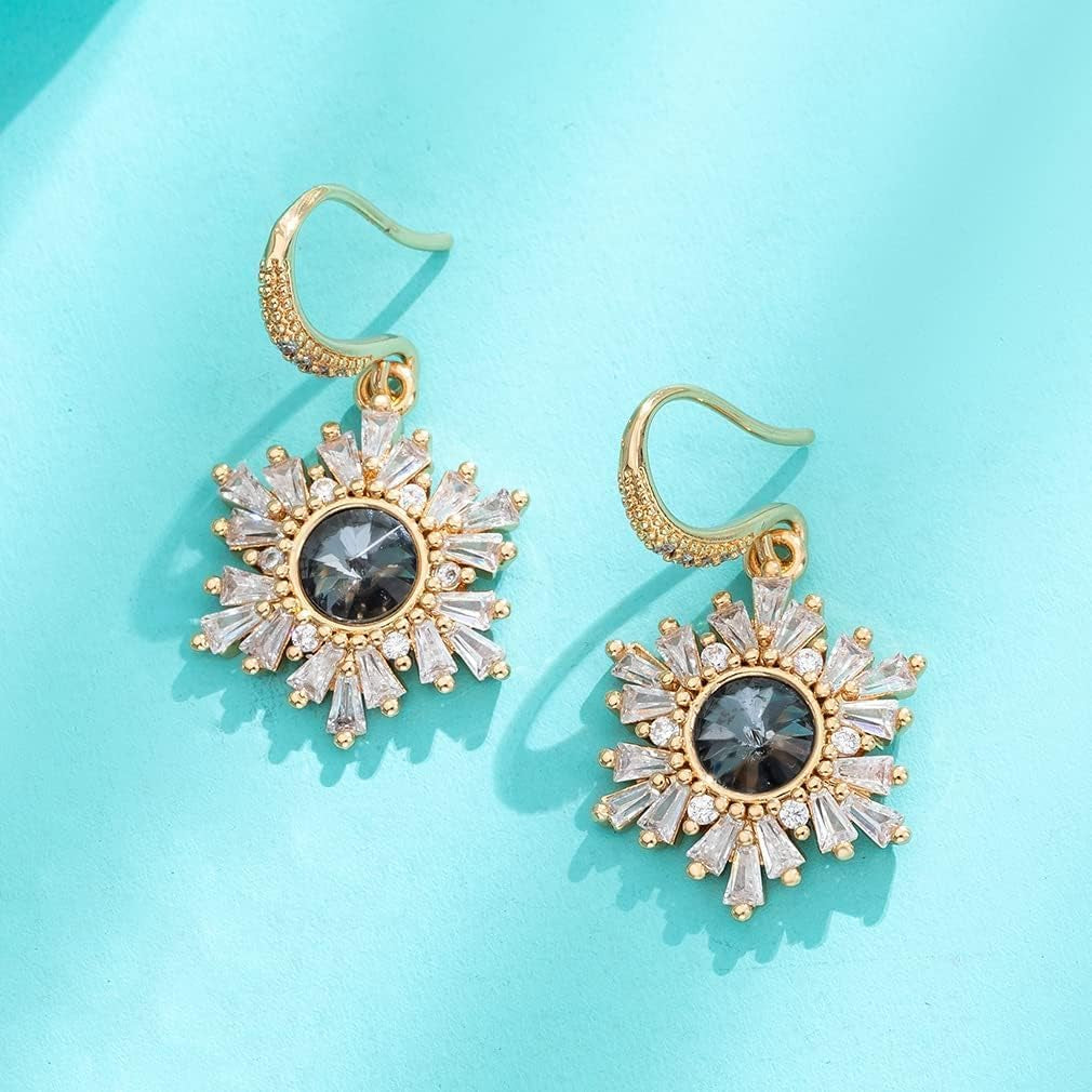 Austrian Crystal Flower Drop Dangle Earrings – 14K Gold Plated, Hypoallergenic, Christmas Jewelry for Women