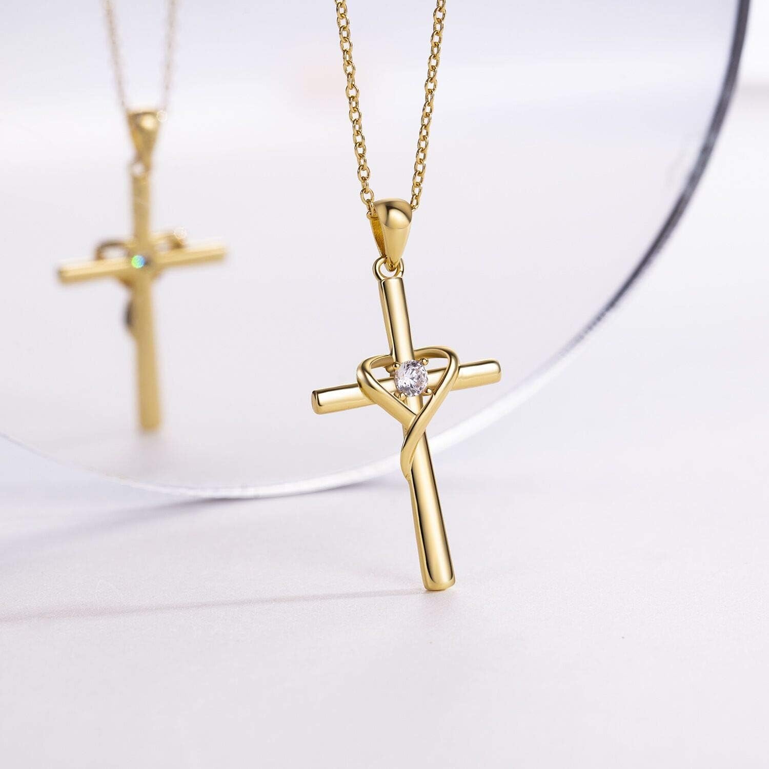 925 Sterling Silver Cross Necklace for Women Men 5A CZ Birthstone Necklaces 14K Gold Plated or Rose Gold Necklace for Easter or Mother&