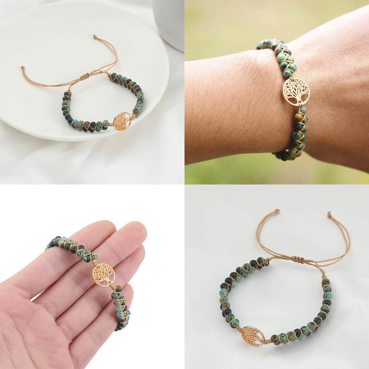 Tree of Life Turquoise Stone Bracelet – Handmade Braided Layered Beads for Women with Gift Box
