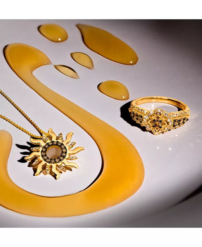 Nude & Chocolate Diamond Sun Pendant Necklace – 1/10 & 1/6 Ct. T.W., 14K Gold, 18" + 2" Extender