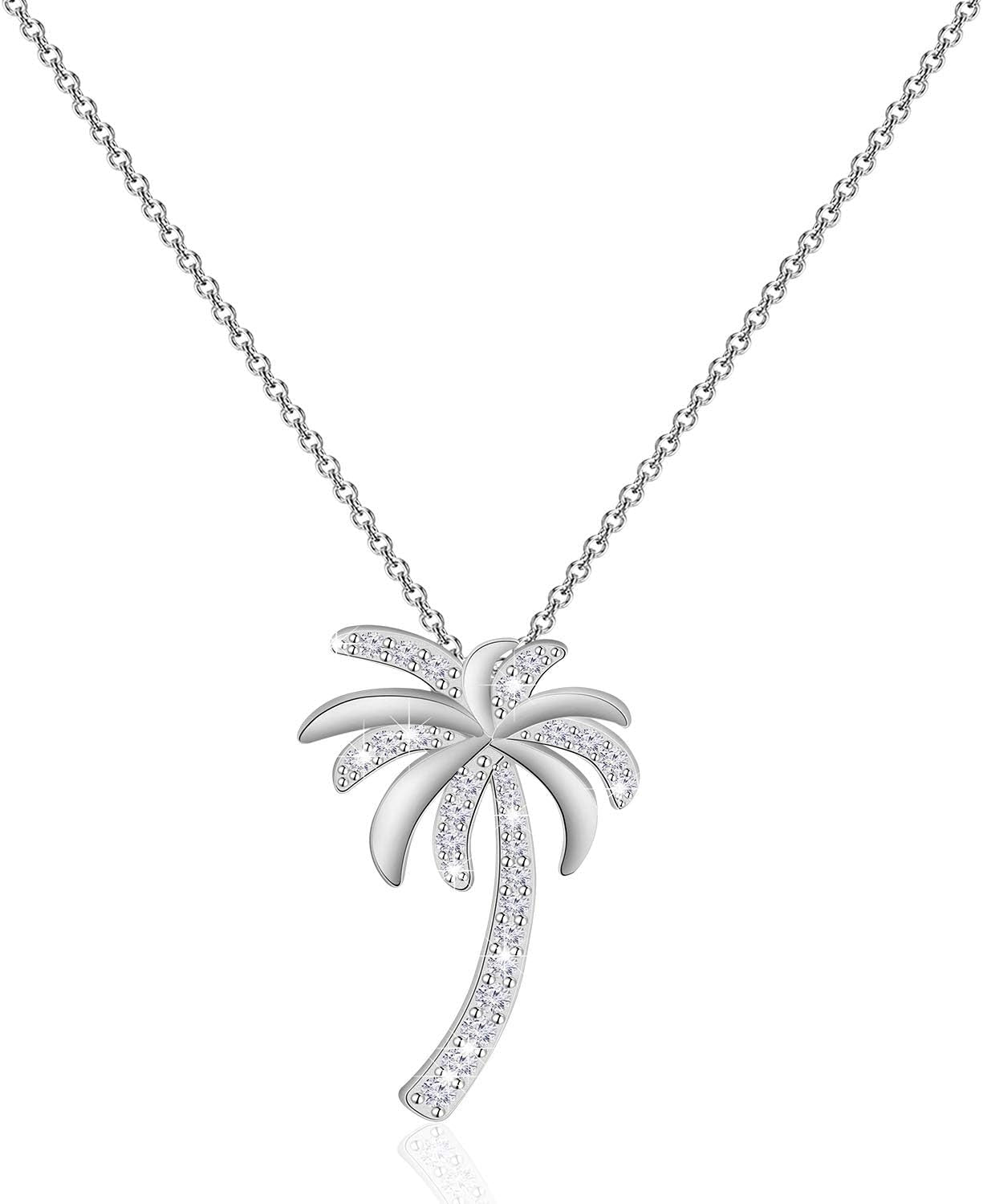 Tropical Beach Palm Tree Pendant Necklace – CZ Crystal Hawaii Bridal Jewelry | Beach Wedding & Bridesmaid Gift