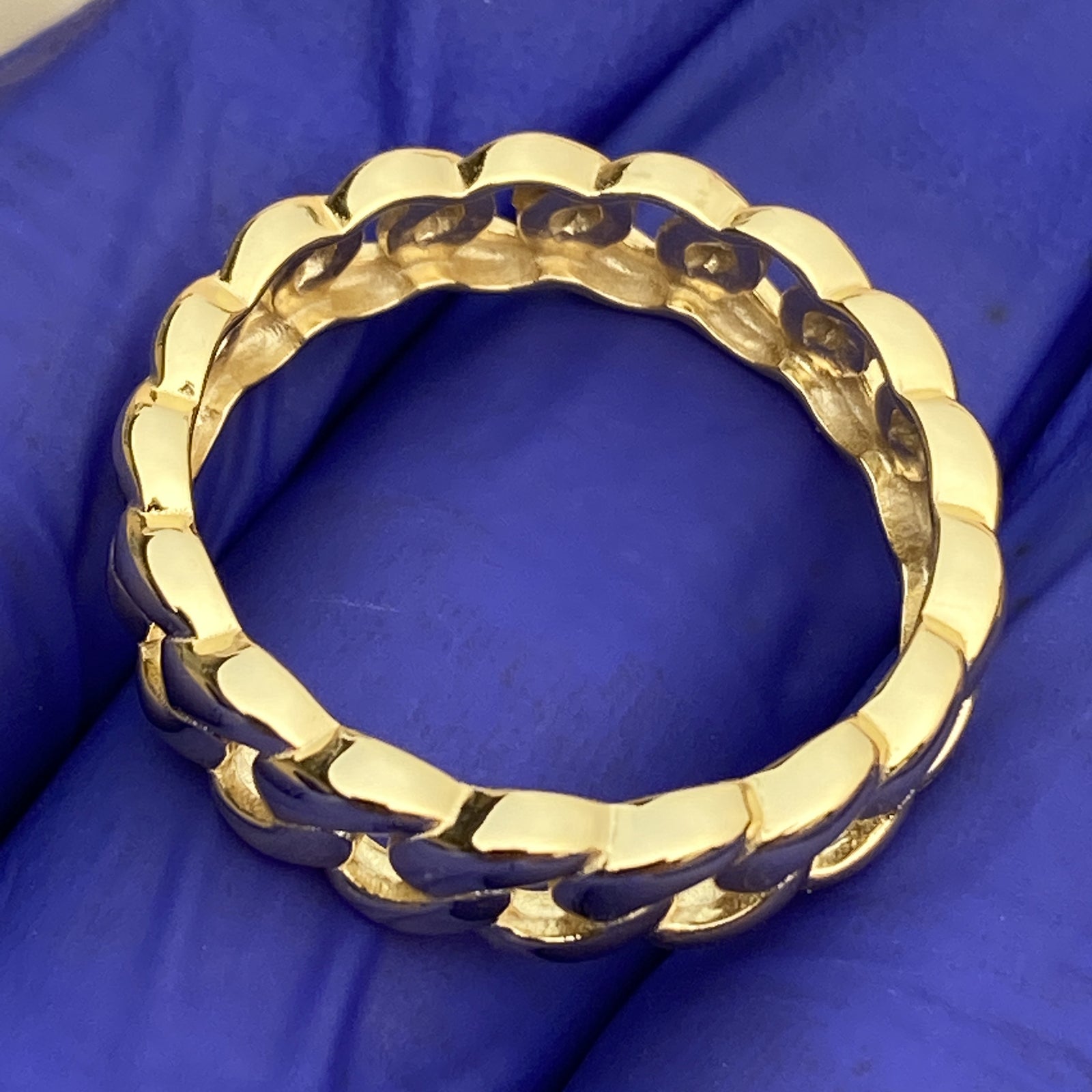 14K Gold Plated over Real 925 Sterling Silver Ring – Plain Miami Cuban Link, Sizes 6–13