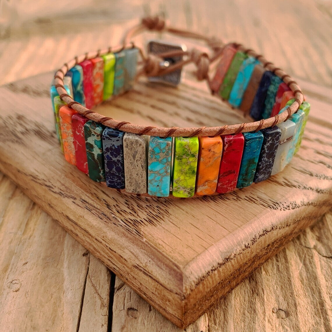 Natural 7-Chakra Tube Beaded Bracelet – Assorted Gemstone Healing Jewelry