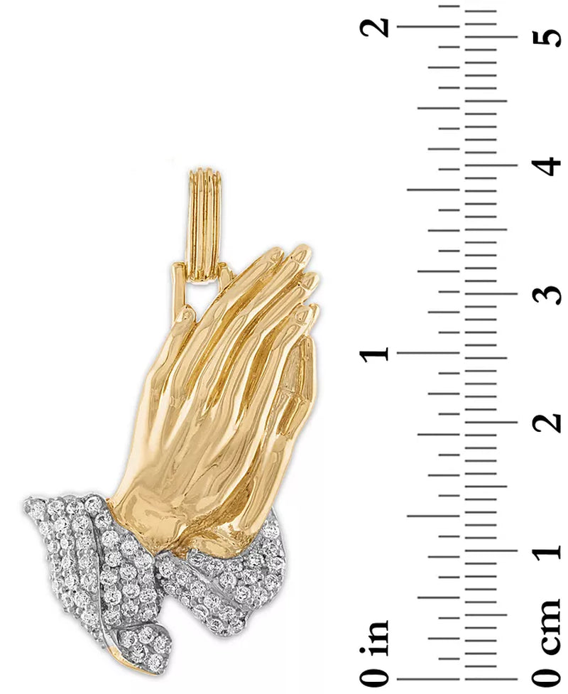 Cubic Zirconia Two-Tone Praying Hands Pendant – Sterling Silver & 14K Gold-Plated Necklace, Created Exclusively for Macy’s