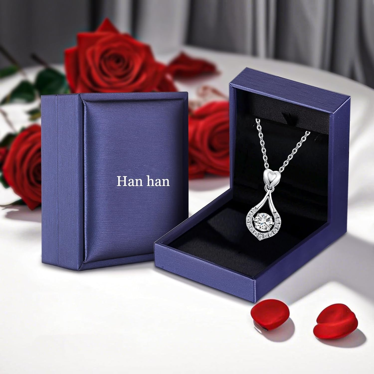 18K White Gold Plated Sterling Silver Pendant Necklace – 5A+ Shaking CZ Diamond, 18" Chain for Women