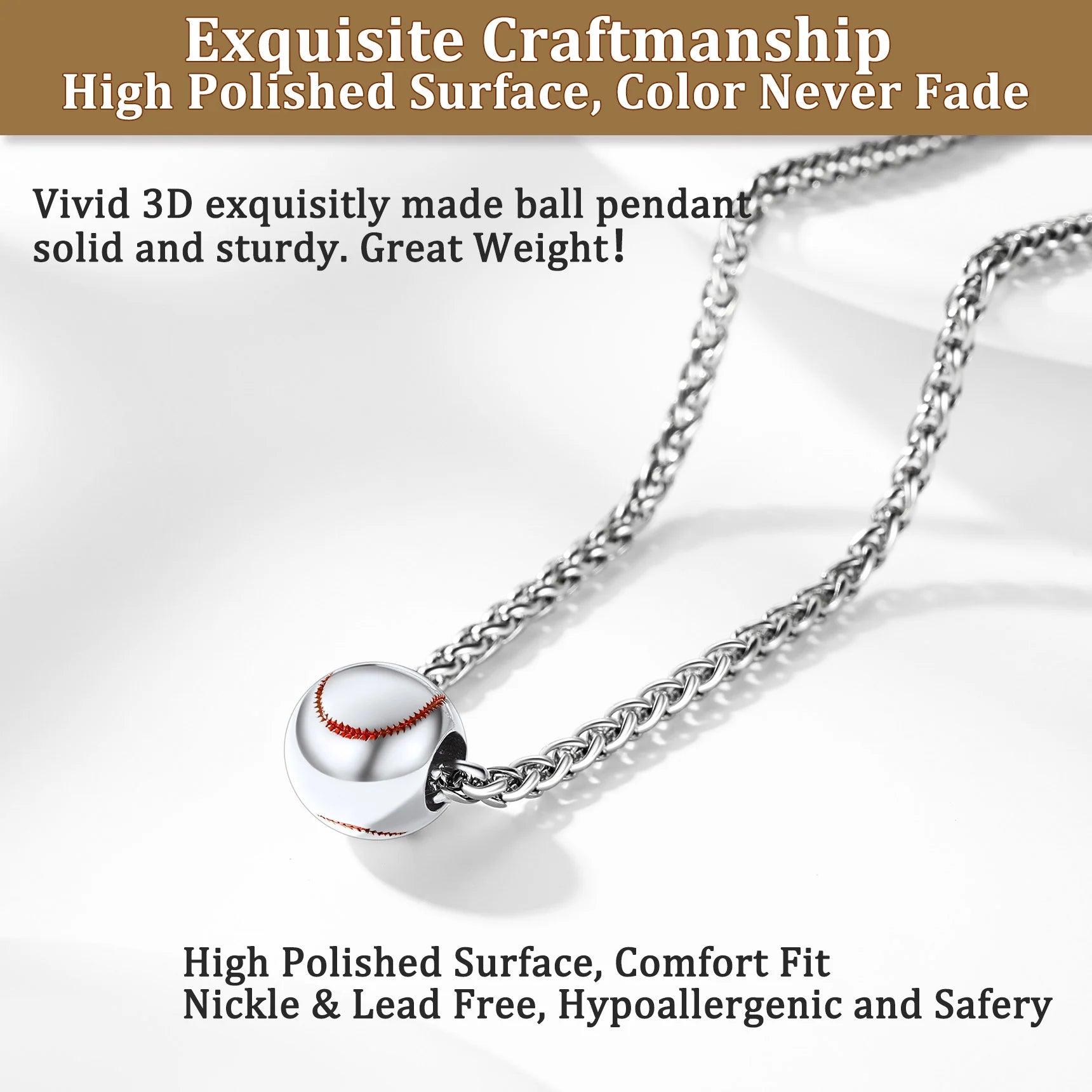 Baseball Necklace – 3D Ball Pendant Necklace for Men | Stainless Steel Sports Jewelry for Fans & Players | Gift for Baseball Lovers