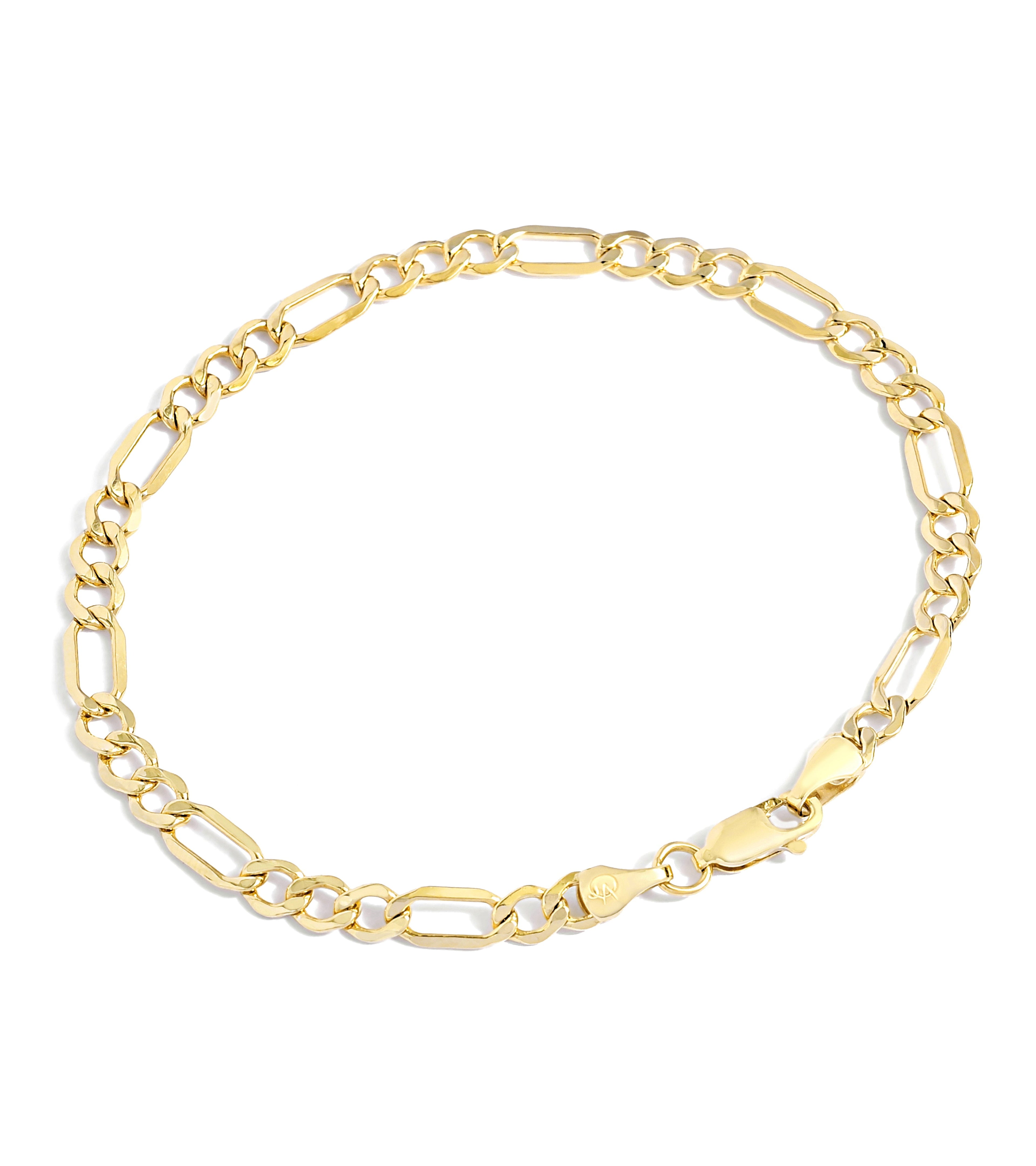 14K Solid Yellow Gold Filled Figaro Chain Bracelets – Unisex Collection, Multiple Sizes, 4.7mm