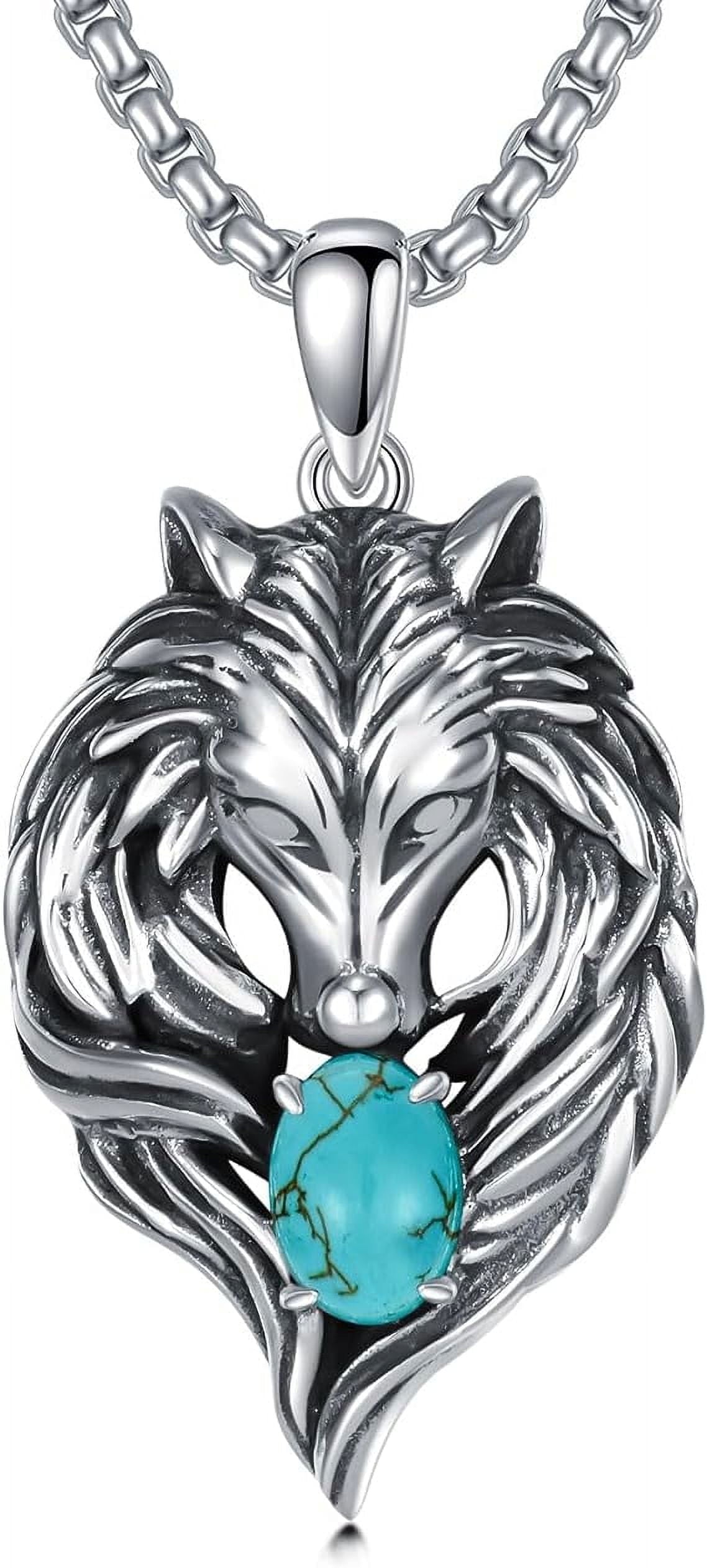 Wolf Necklace – 925 Sterling Silver with Turquoise Pendant, Men’s Wolf Jewelry Gift