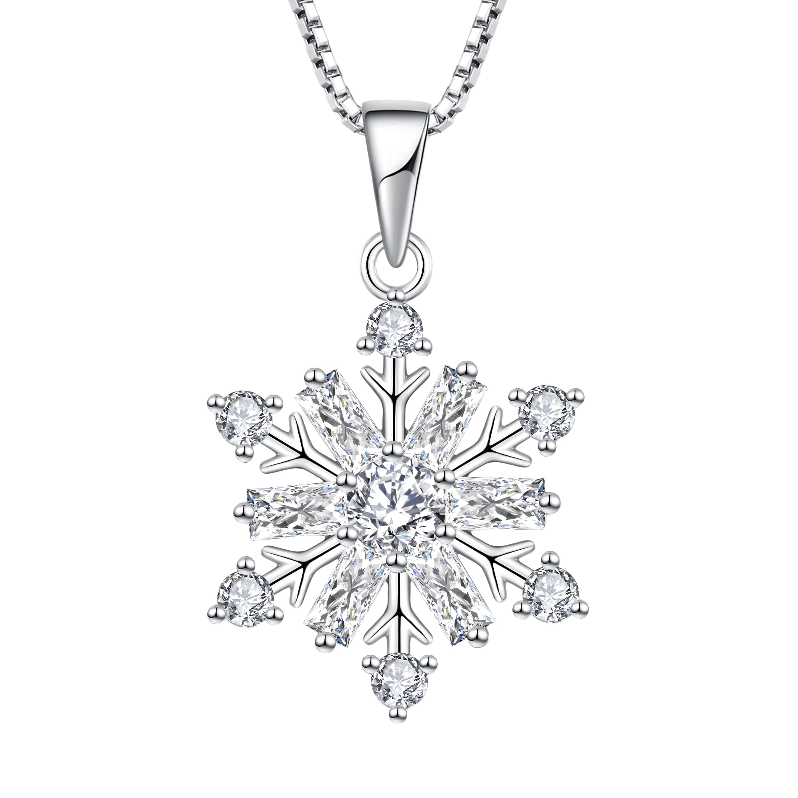 ❄️ 925 Sterling Silver Snowflake Necklace with April Cubic Zirconia Pendant Elegant Christmas Jewelry Gift for Women