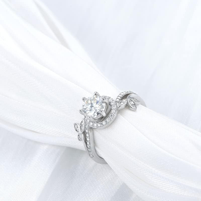 1.38 Carat Halo Moissanite Engagement Ring – Platinum Plated 925 Sterling Silver Ring for Women | Elegant Moissanite Bridal Jewelry