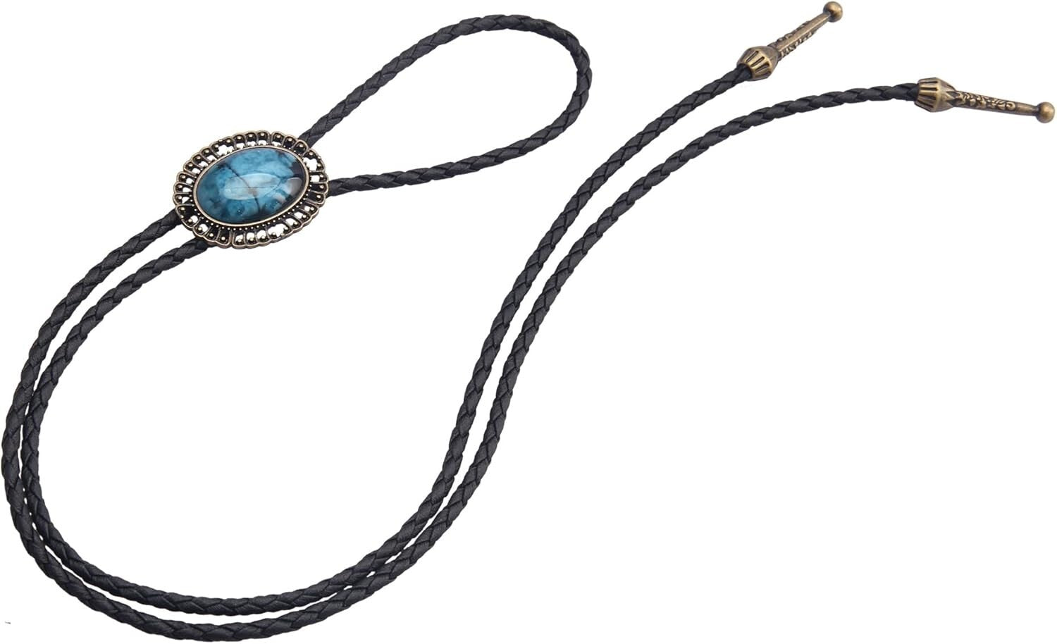 Western Leather Bolo Tie – Native American Style Adjustable Cowgirl Necklace