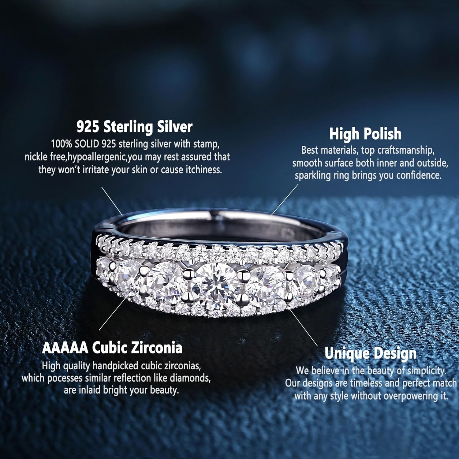 Eternity Wedding Band for Women – 1.13Ct Round AAAAA White CZ – 925 Sterling Silver Ring, Sizes 4-13