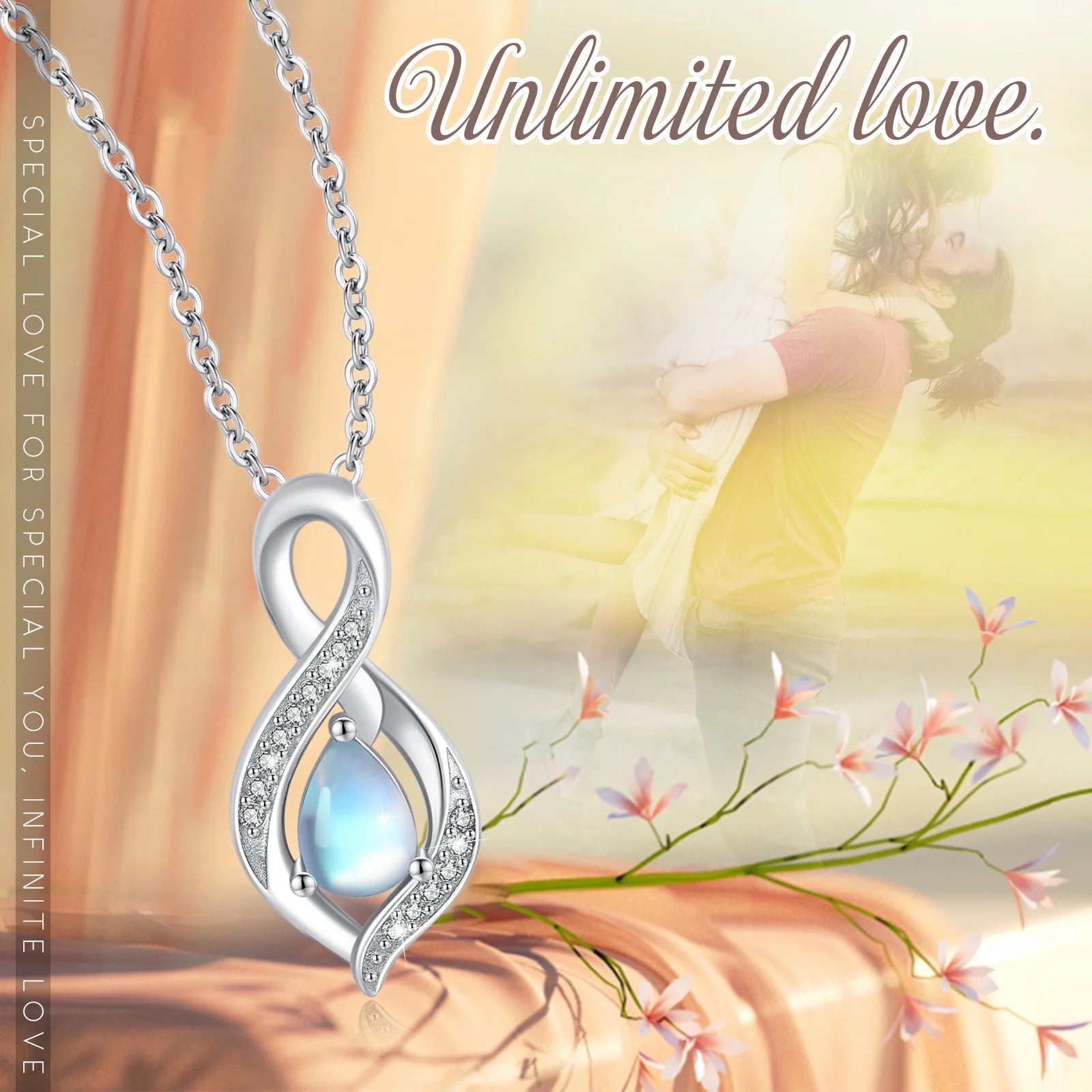 Moonstone Pendant Necklace for Women – 925 Sterling Silver, 18K White Gold Plated – Elegant Jewelry Gift for Mom, Wife, Daughter
