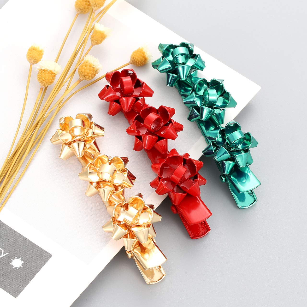 Christmas Bow Hair Clips – Festive Hair Pins for Women & Girls (Red, Green & Gold)