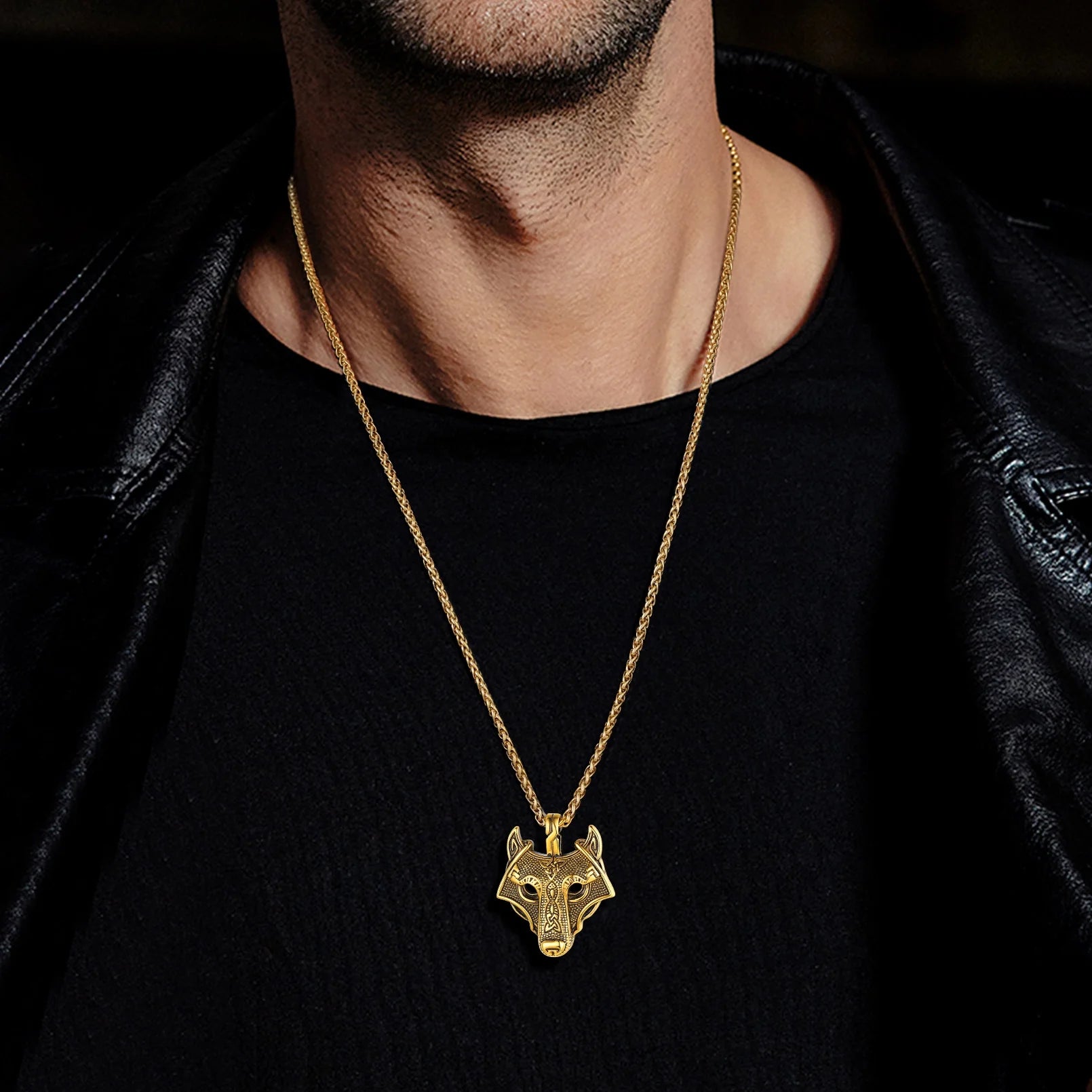 🐺 Viking Wolf Head Necklace for Men – Gold Plated Norse Celtic Amulet Pendant Norse Mythology Wolf Jewelry | Strength & Courage Talisman | Birthday Gift for Men, Friends, Grandson