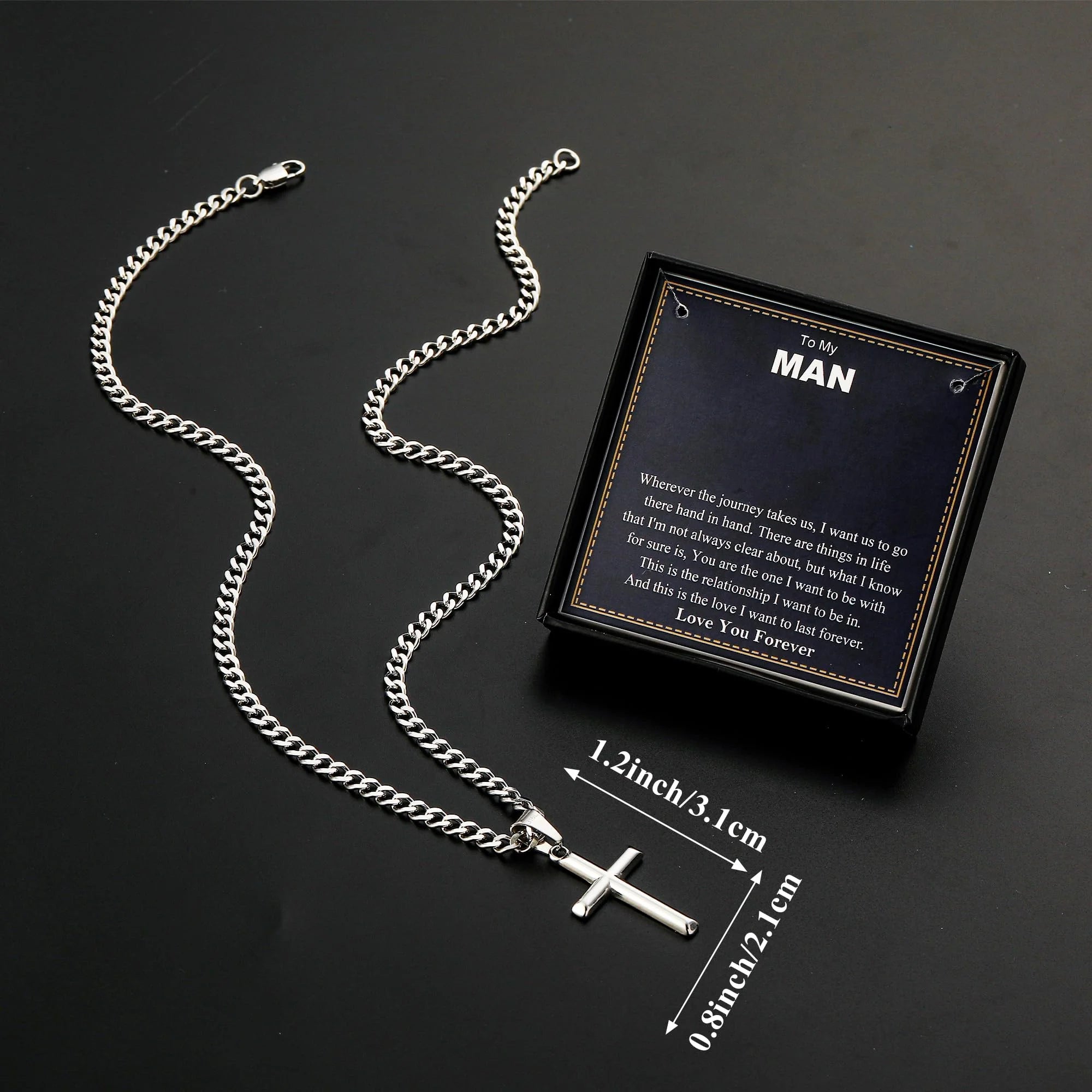 Silver Cross Necklace for Men – Stainless Steel Pendant Chain Gift from Girlfriend or Wife