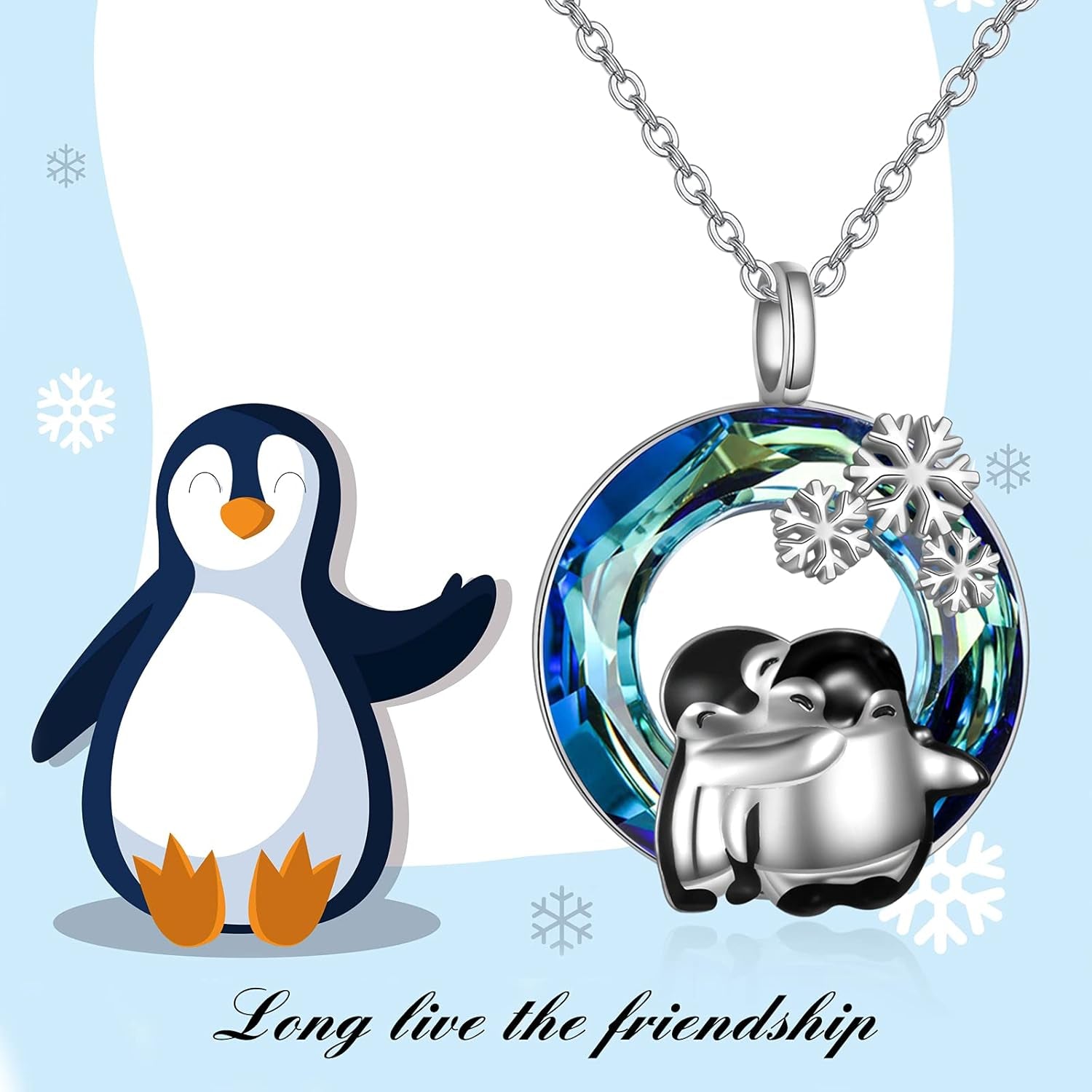 Sterling Silver Hugging Penguins Necklace – Adorable Penguin Jewelry Gift for Women