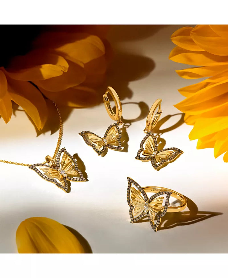 1/3 Ct. T.W. Nude & Chocolate Diamond Butterfly Pendant Necklace in 14K Honey Gold