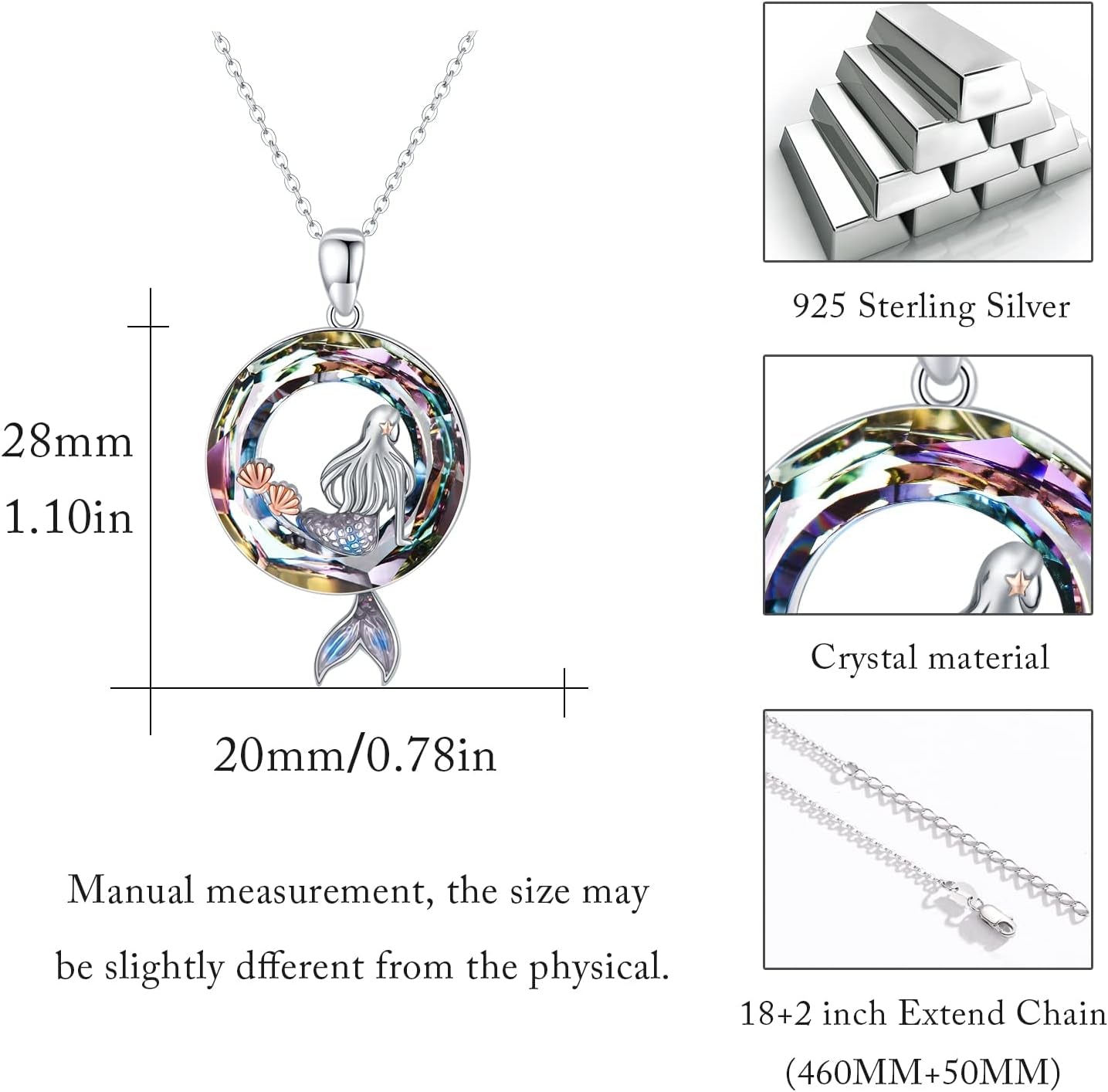 Mermaid Crystal Ocean Pendant Necklace – Sterling Silver